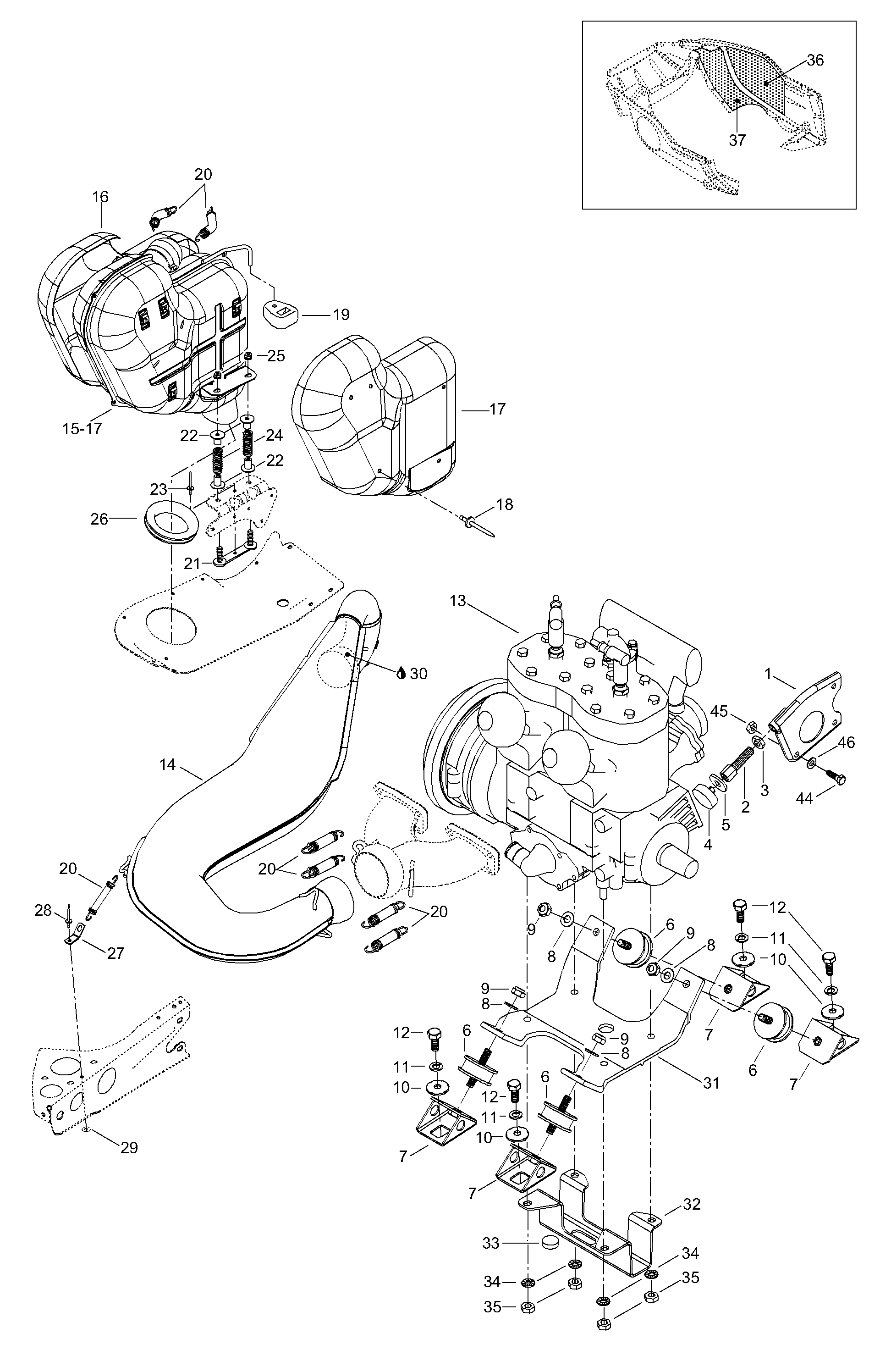 Схема узла: Engine Mount Plate/Muffler