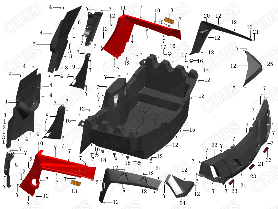 F18.  Plastic covers, rear parts