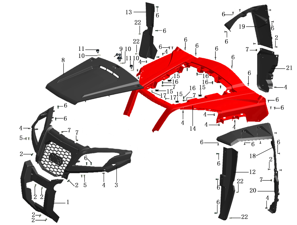 F16.  Plastic covers, front part
