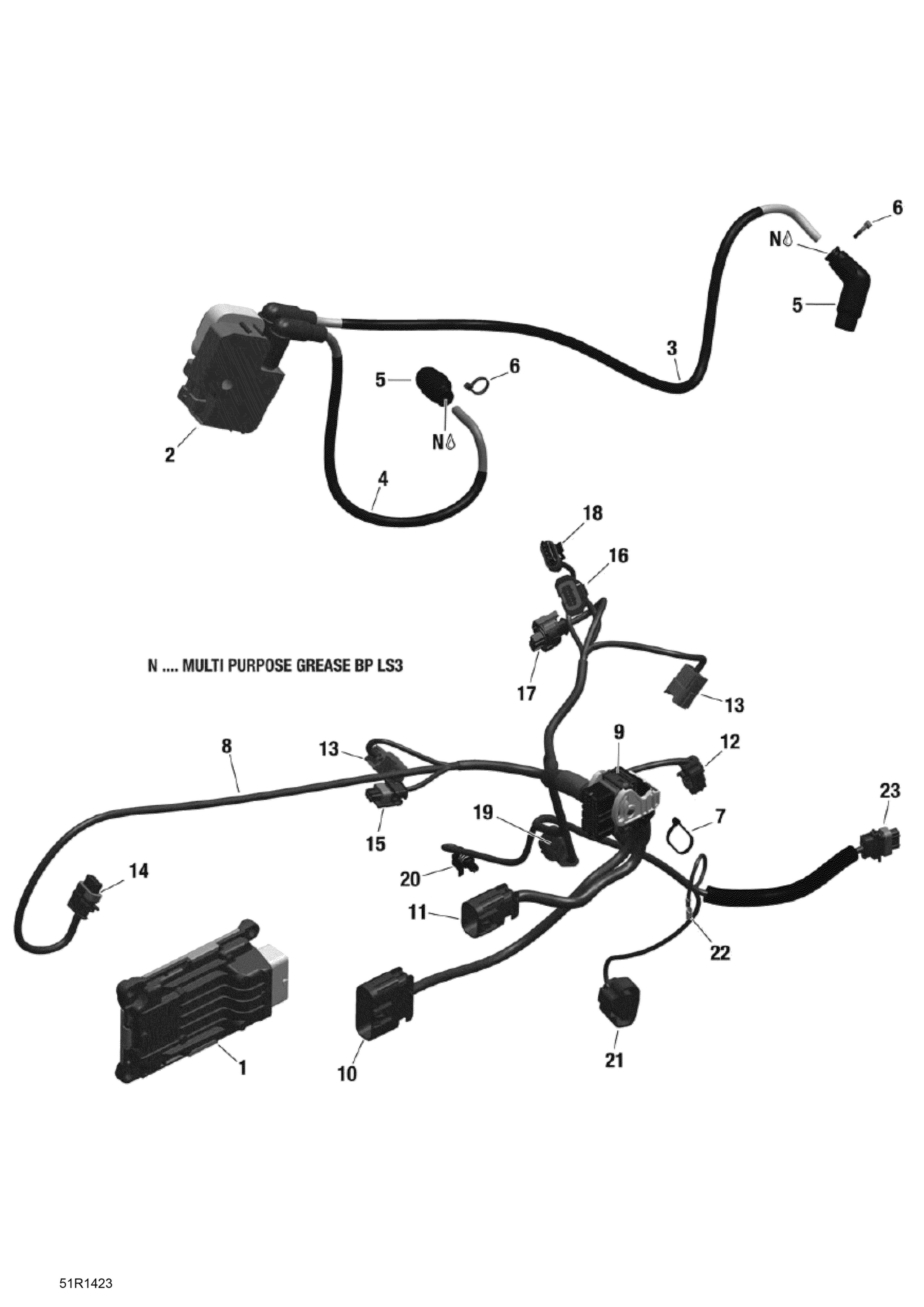 Схема узла: Engine Harness And Electronic Module _51R1423