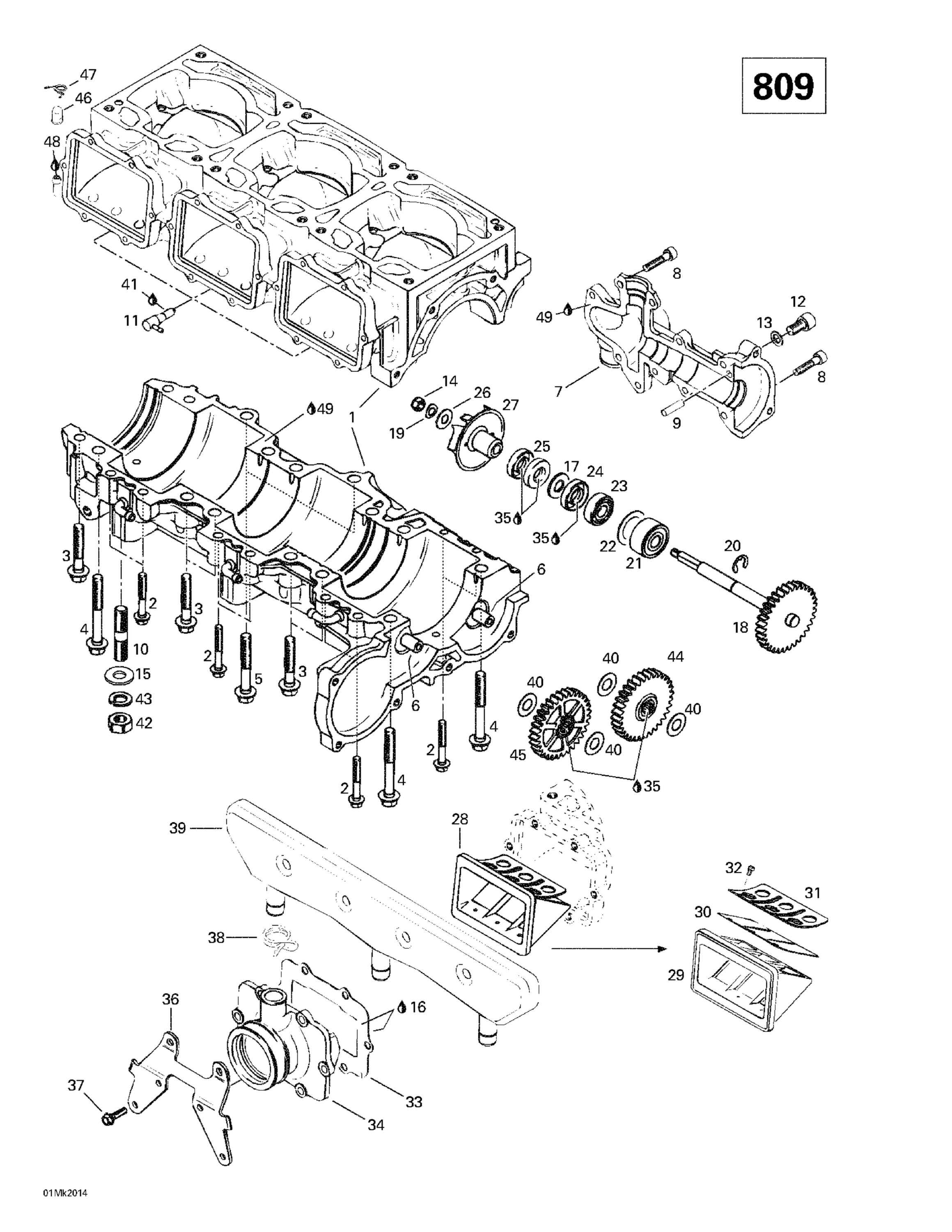 Схема узла: Crankcase, Reed Valve, Water Pump (809)