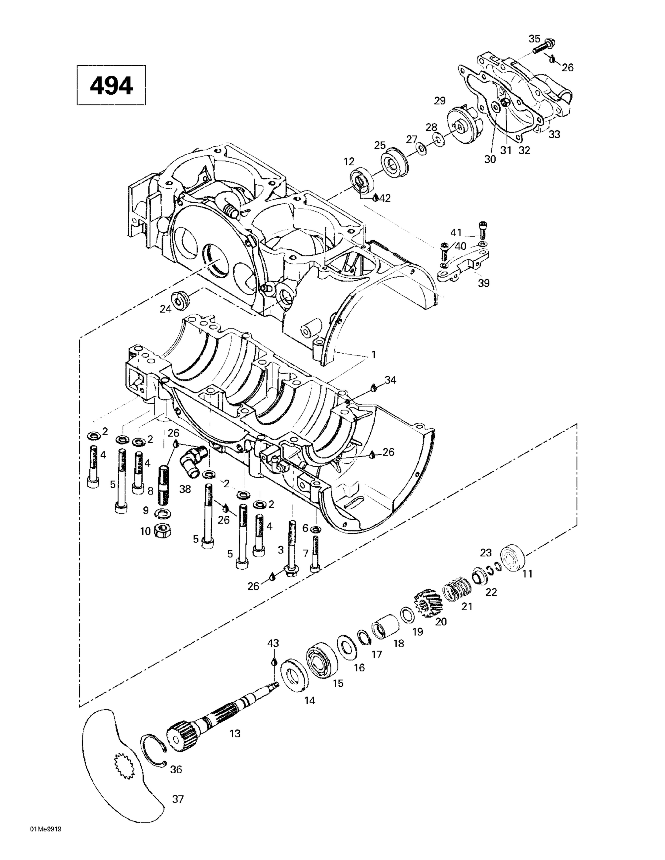 Crankcase, Rotary Valve, Water Pump (494)