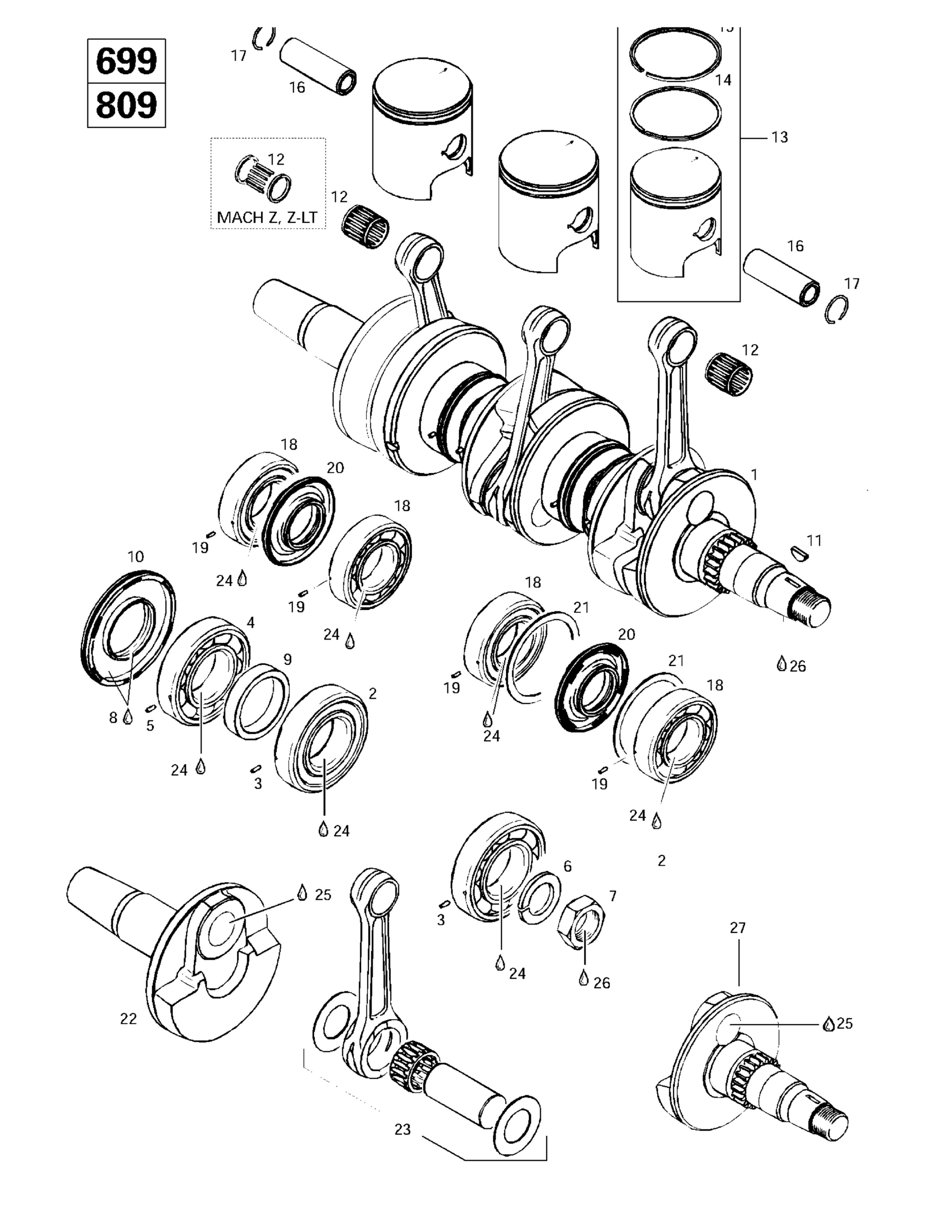Crankshaft And Pistons (699, 809)