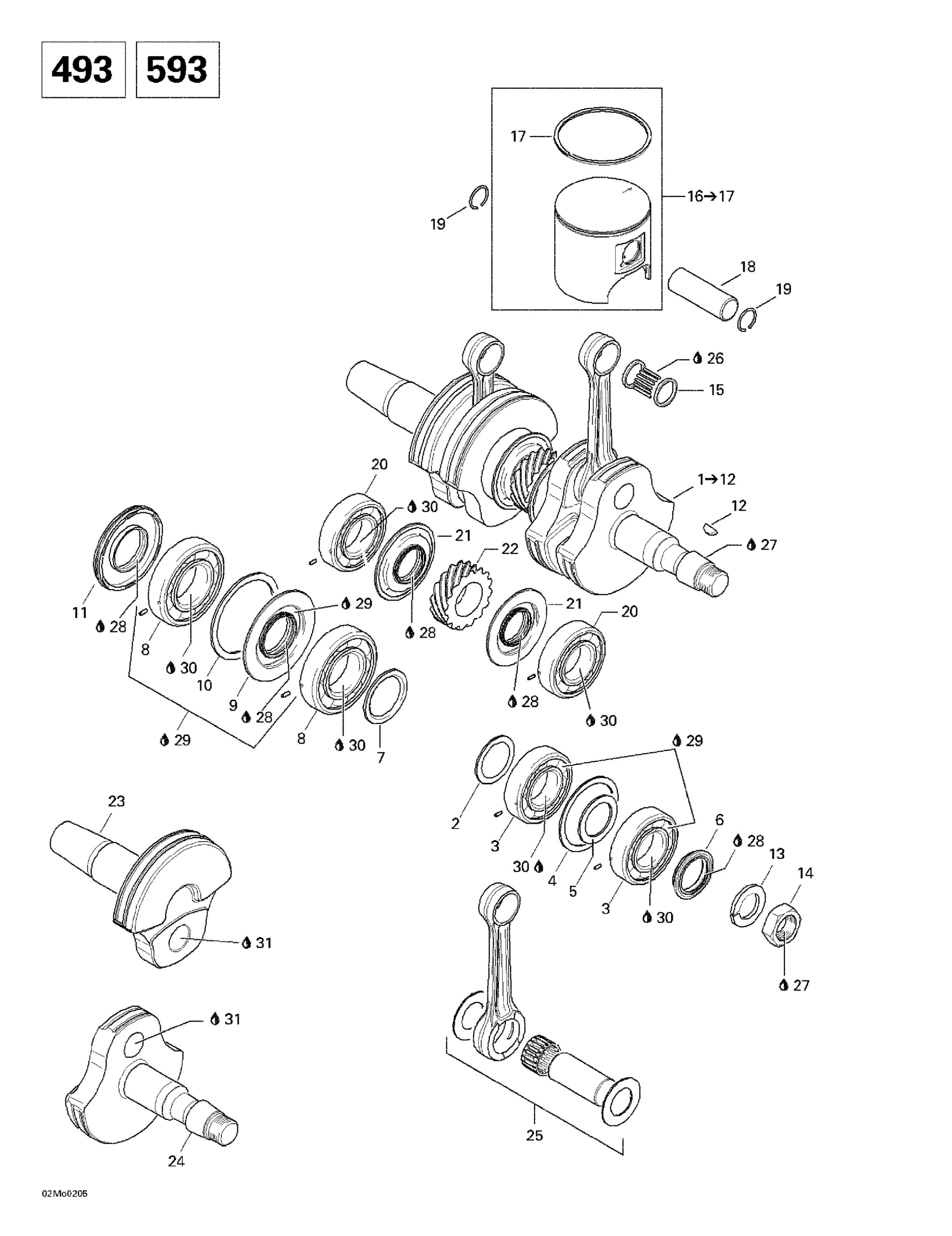 Схема узла: Crankshaft And Pistons (493)