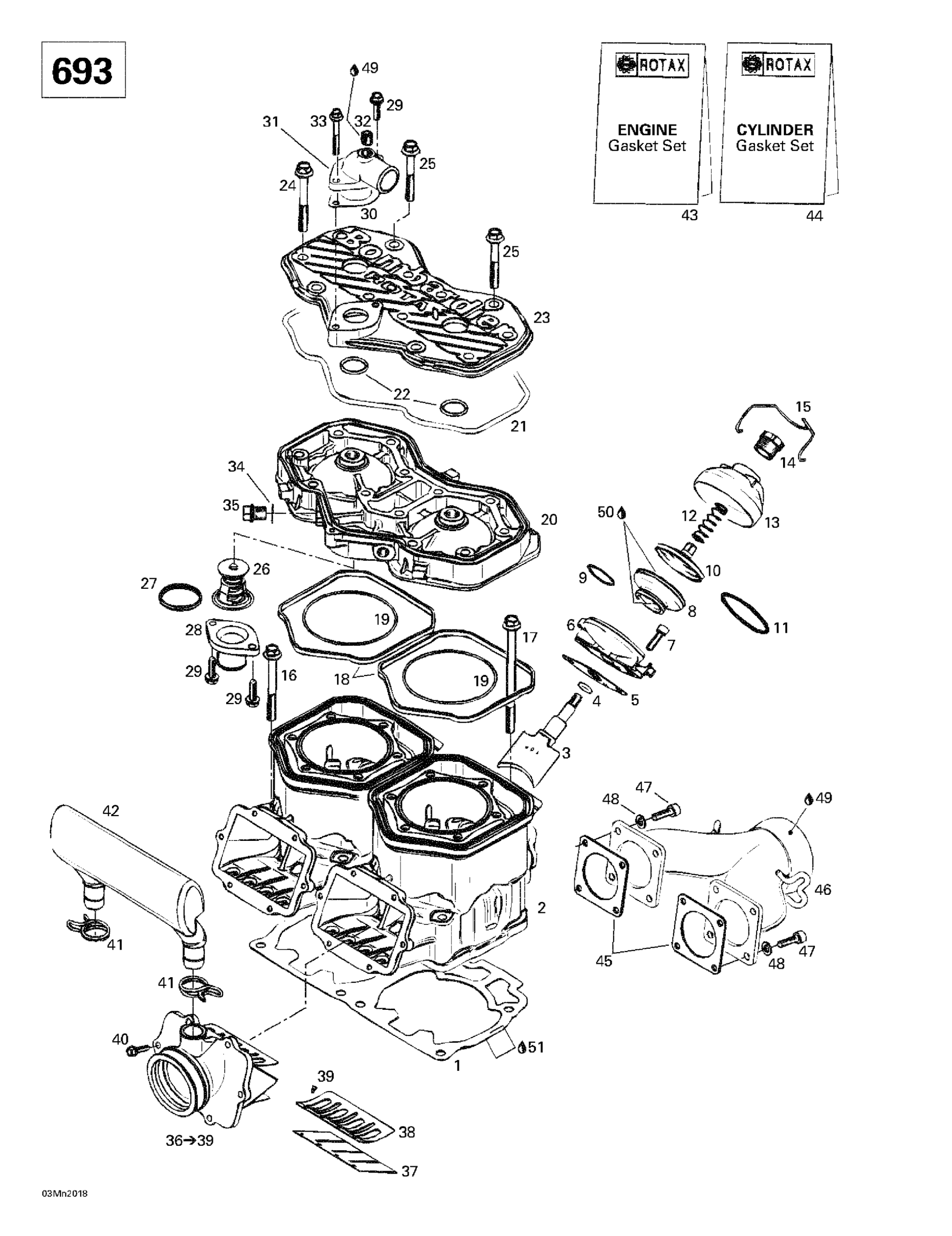 Схема узла: Cylinder, Exhaust Manifold, Reed Valve 2