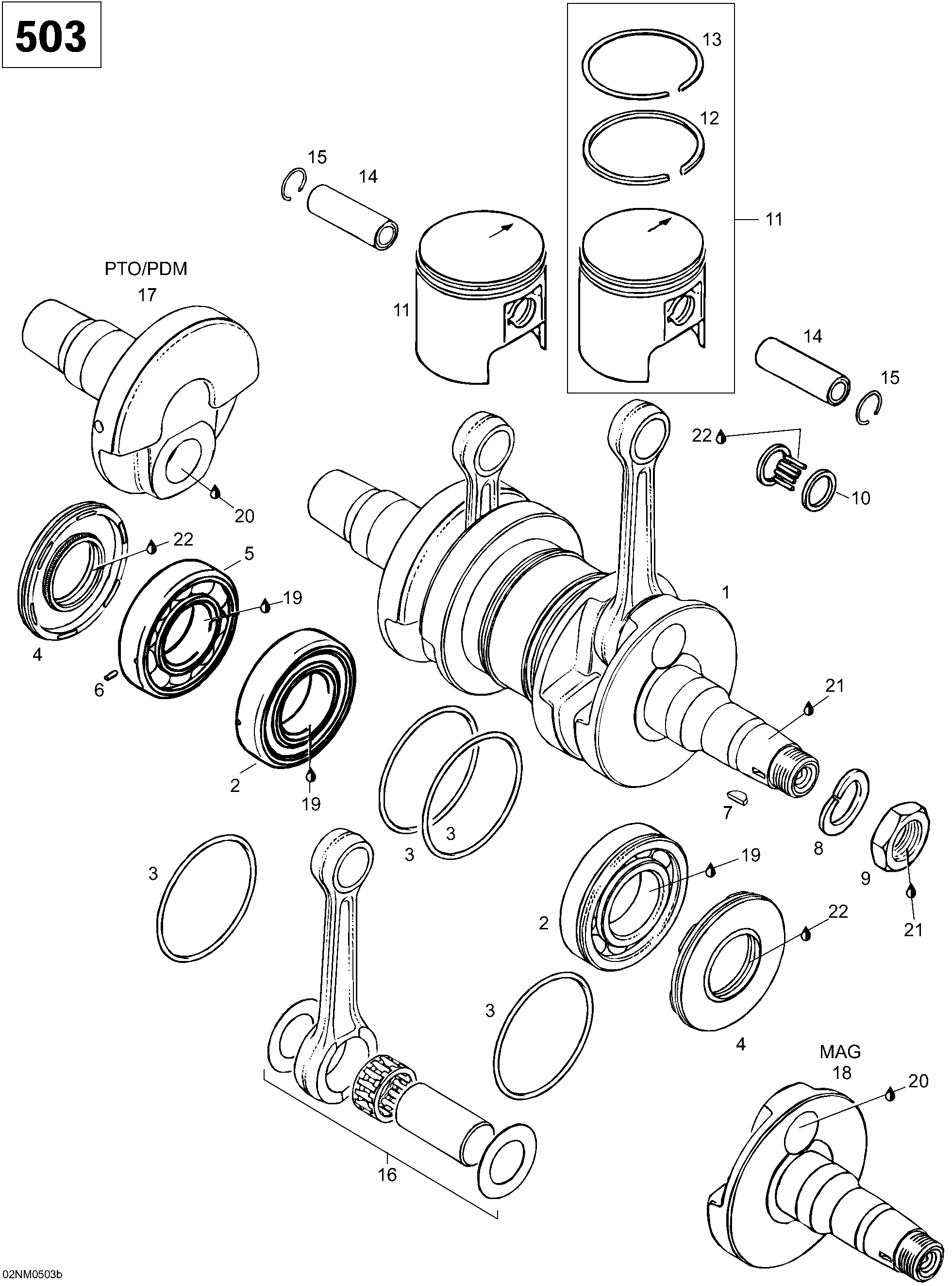 Схема узла: Crankshaft and Pistons, 503