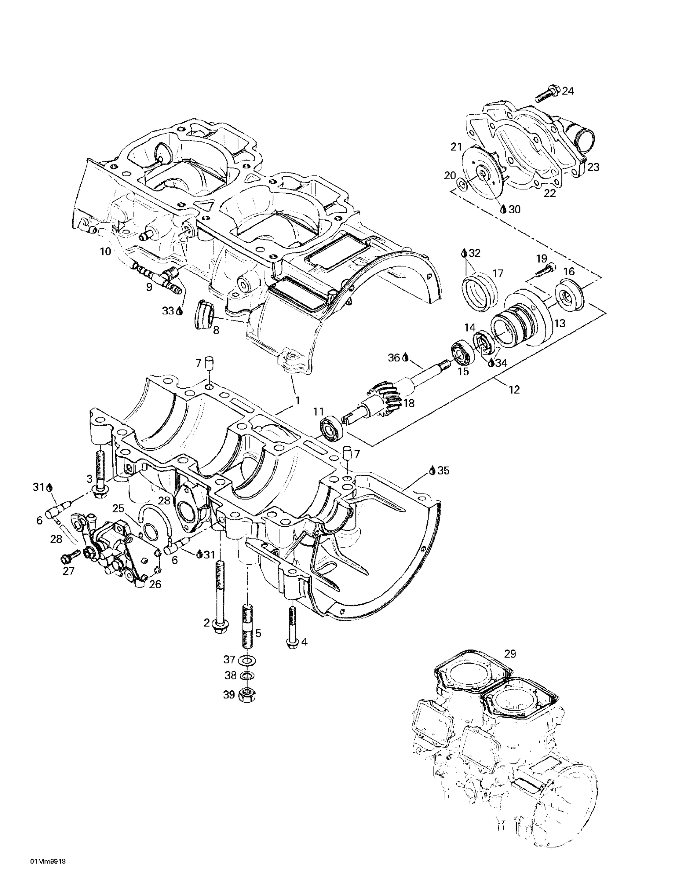 Crankcase, Water Pump And Oil Pump