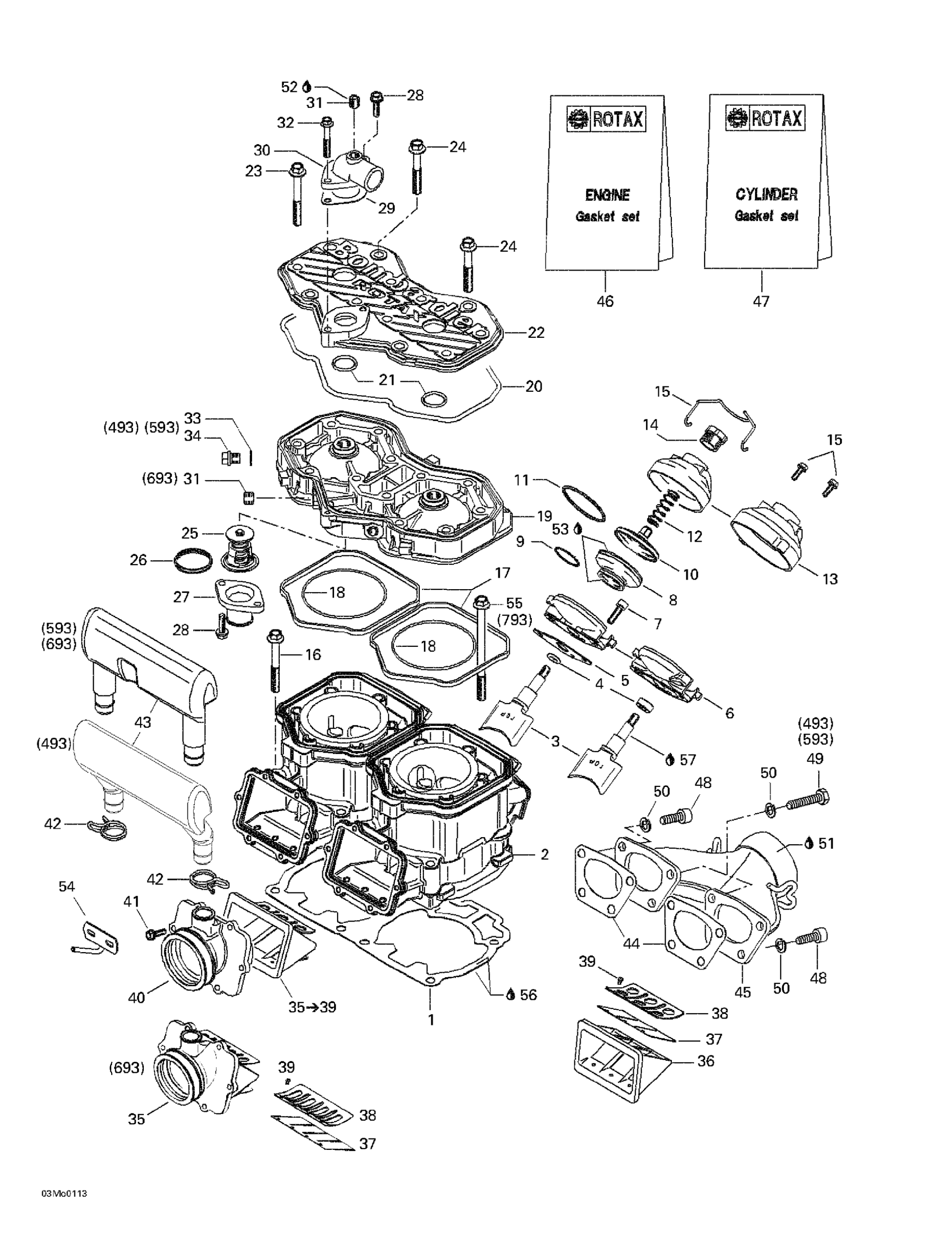 Схема узла: Cylinder, Exhaust Manifold, Reed Valve