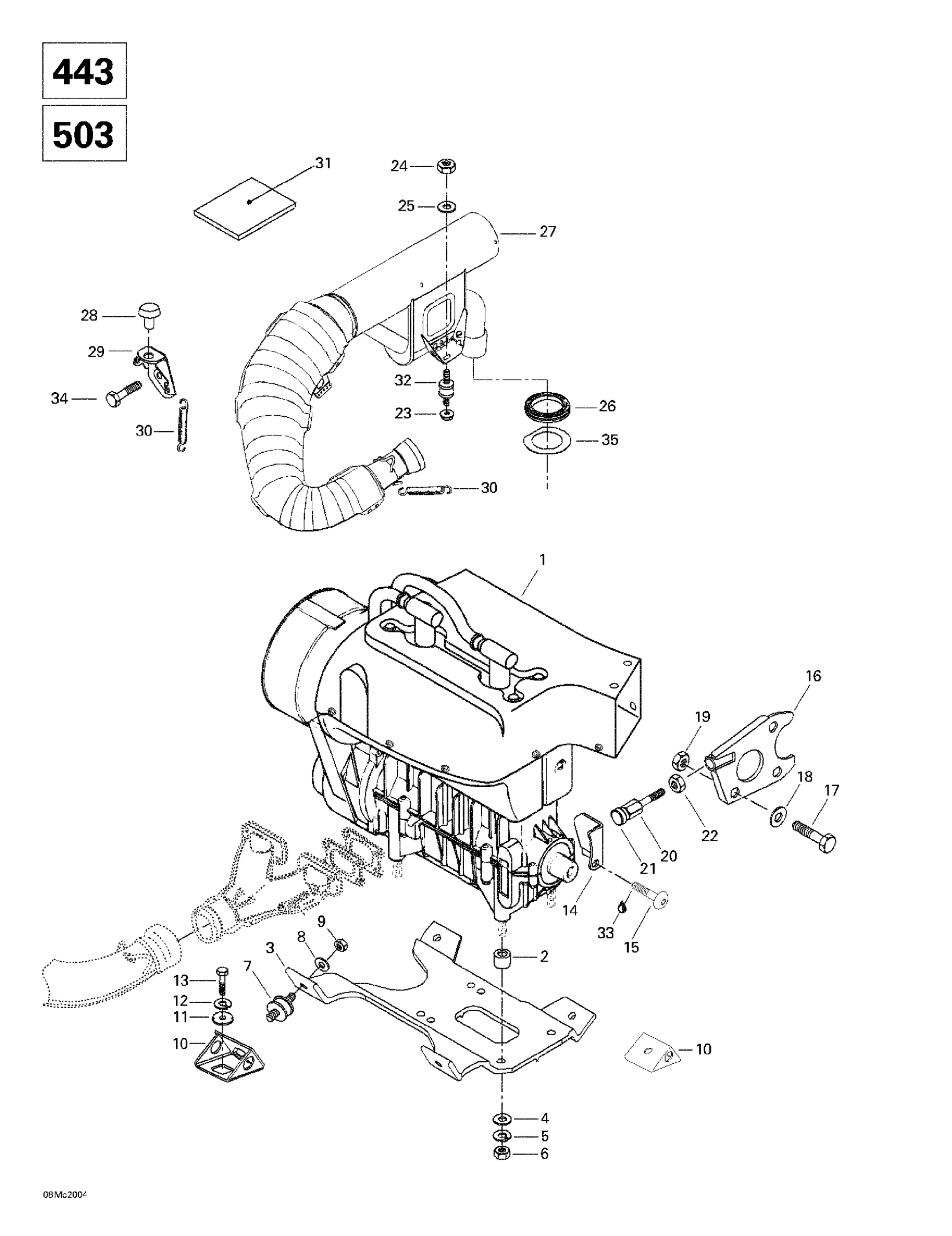Engine Support And Muffler (443, 503)