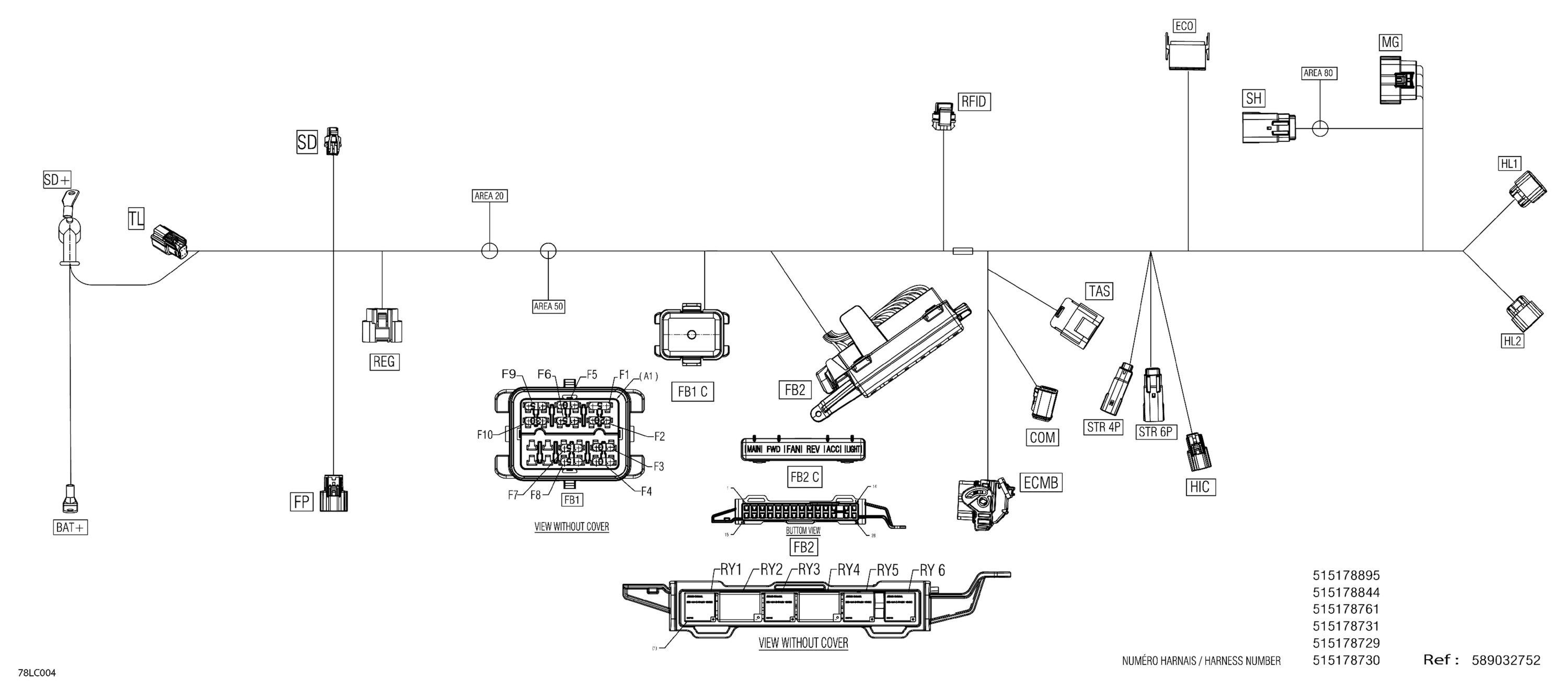 Схема узла: Electric - Main Harness - 515178729 - Model With Track 20