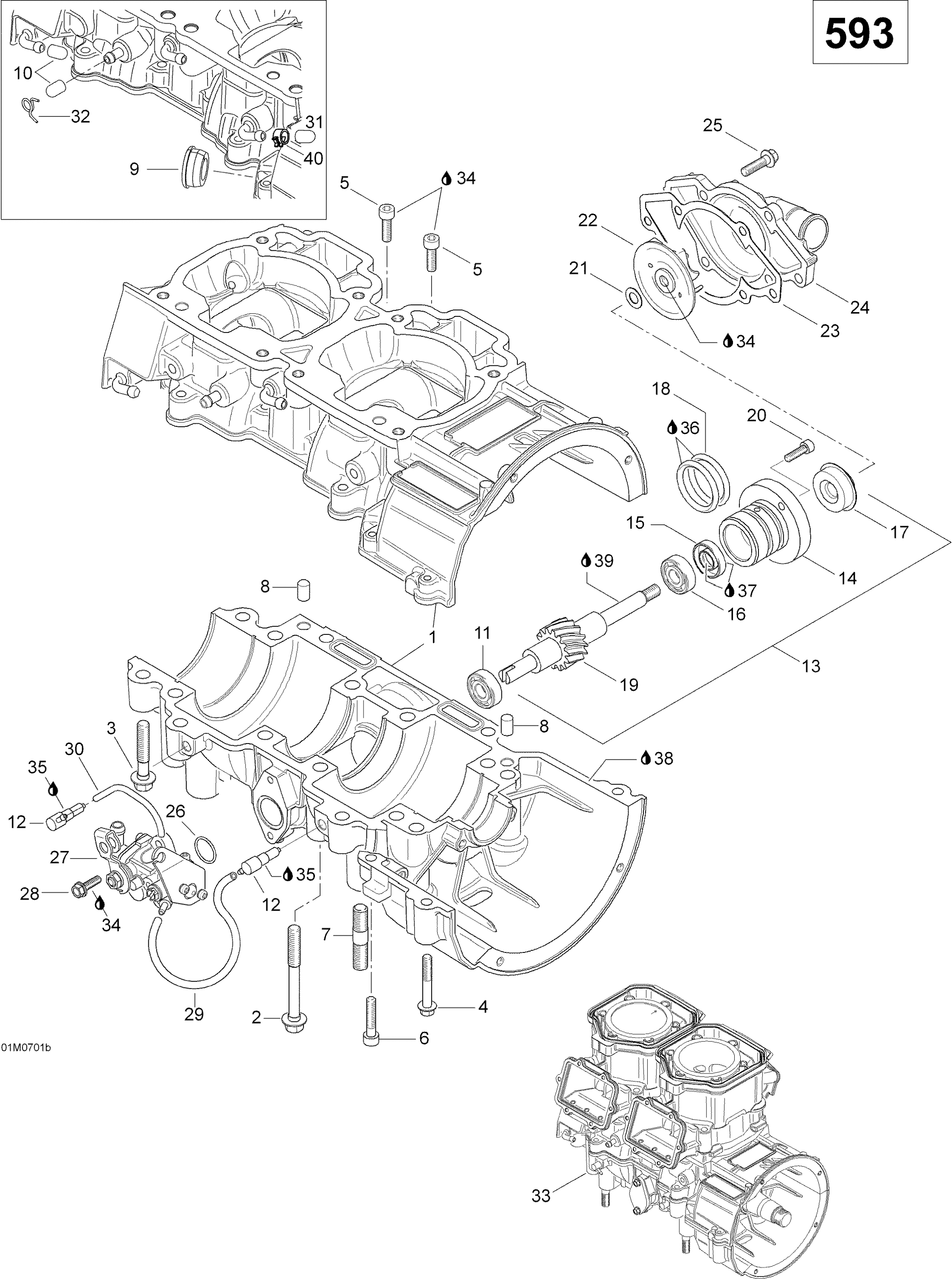 Crankcase, Water Pump And Oil Pump (600 SUV)