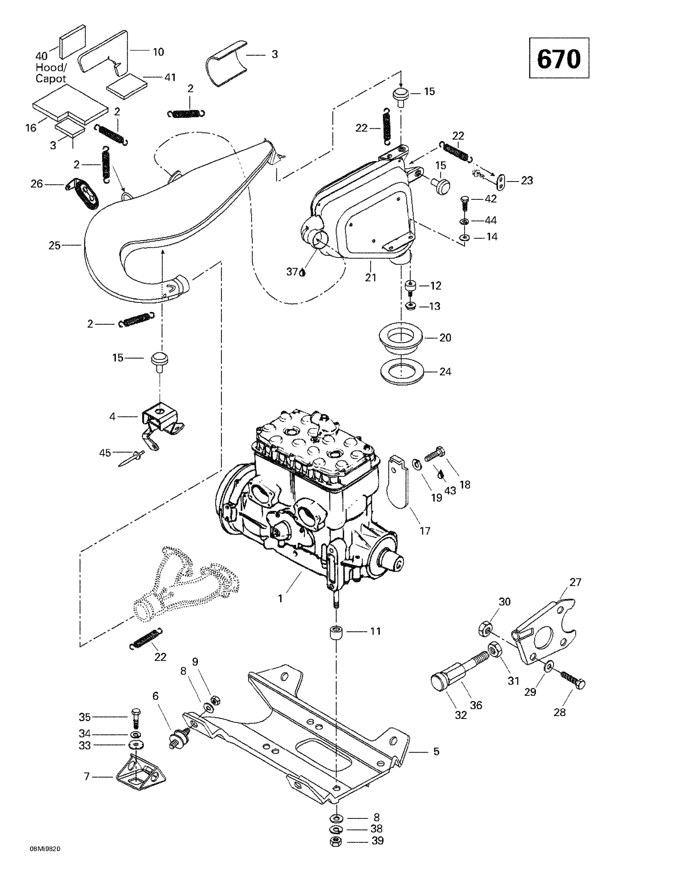 Схема узла: Engine Support And Muffler (670)