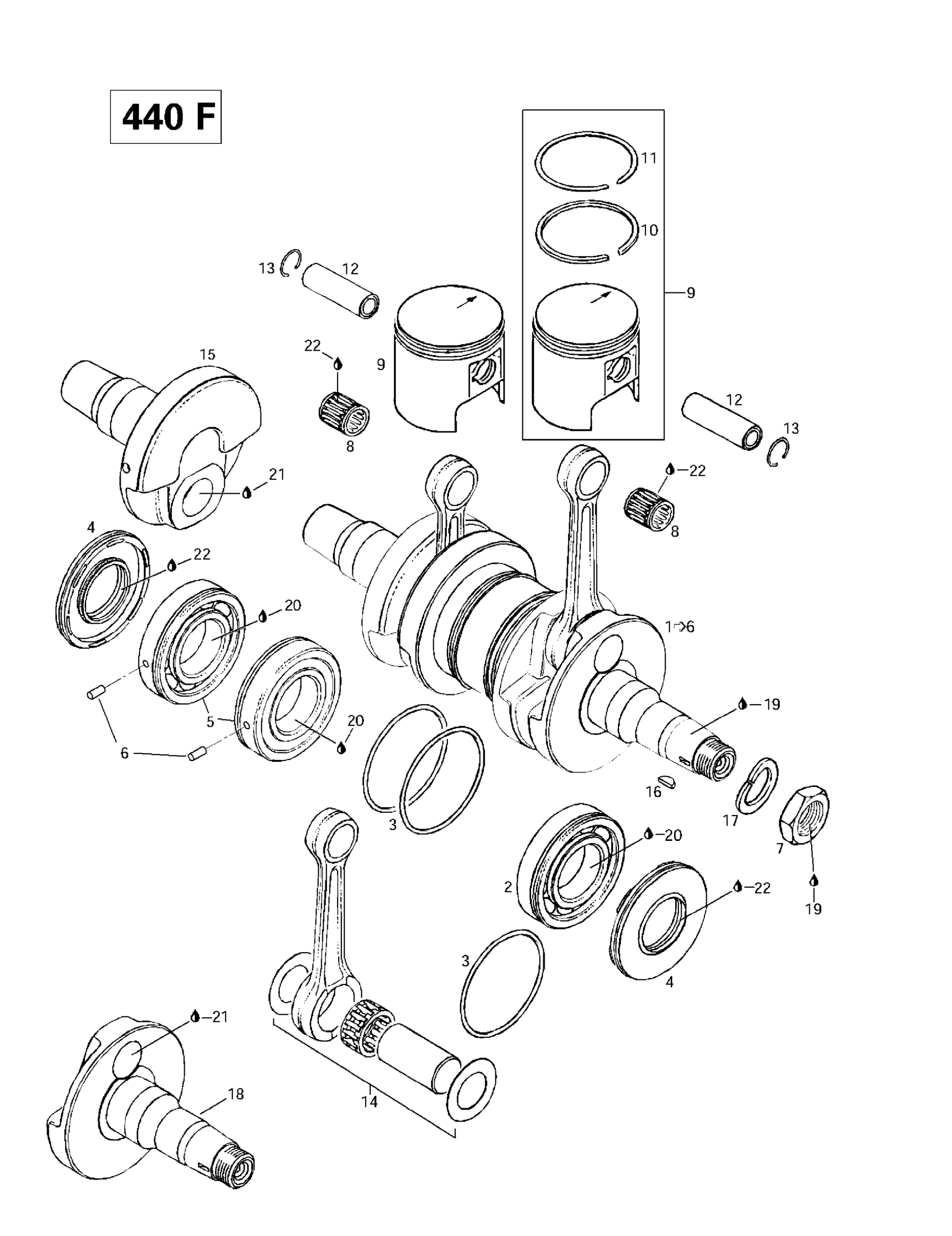 Crankshaft And Pistons (440F)
