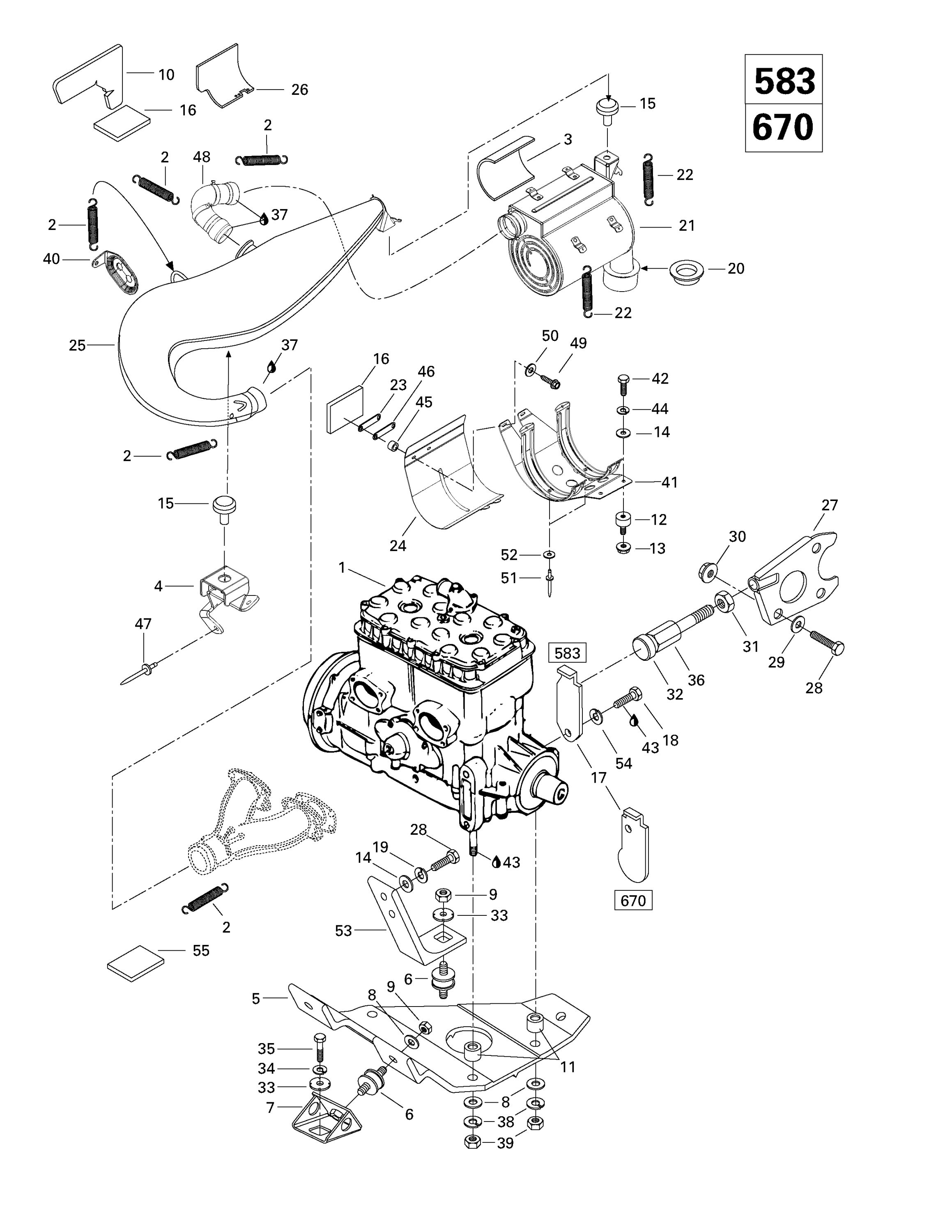 Схема узла: Engine Support And Muffler (583, 670)
