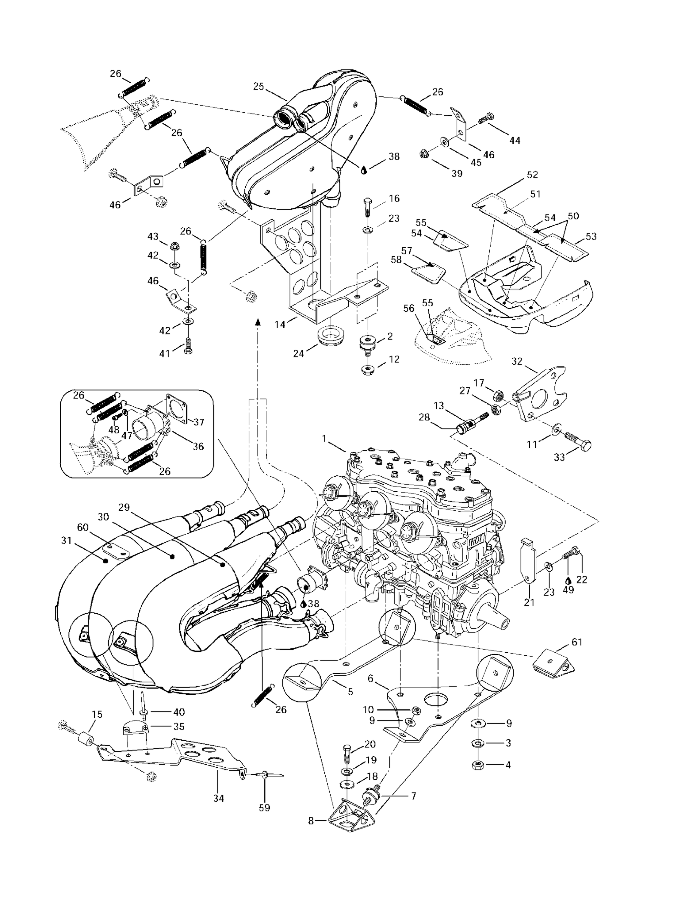 Схема узла: Engine Support And Muffler (599)