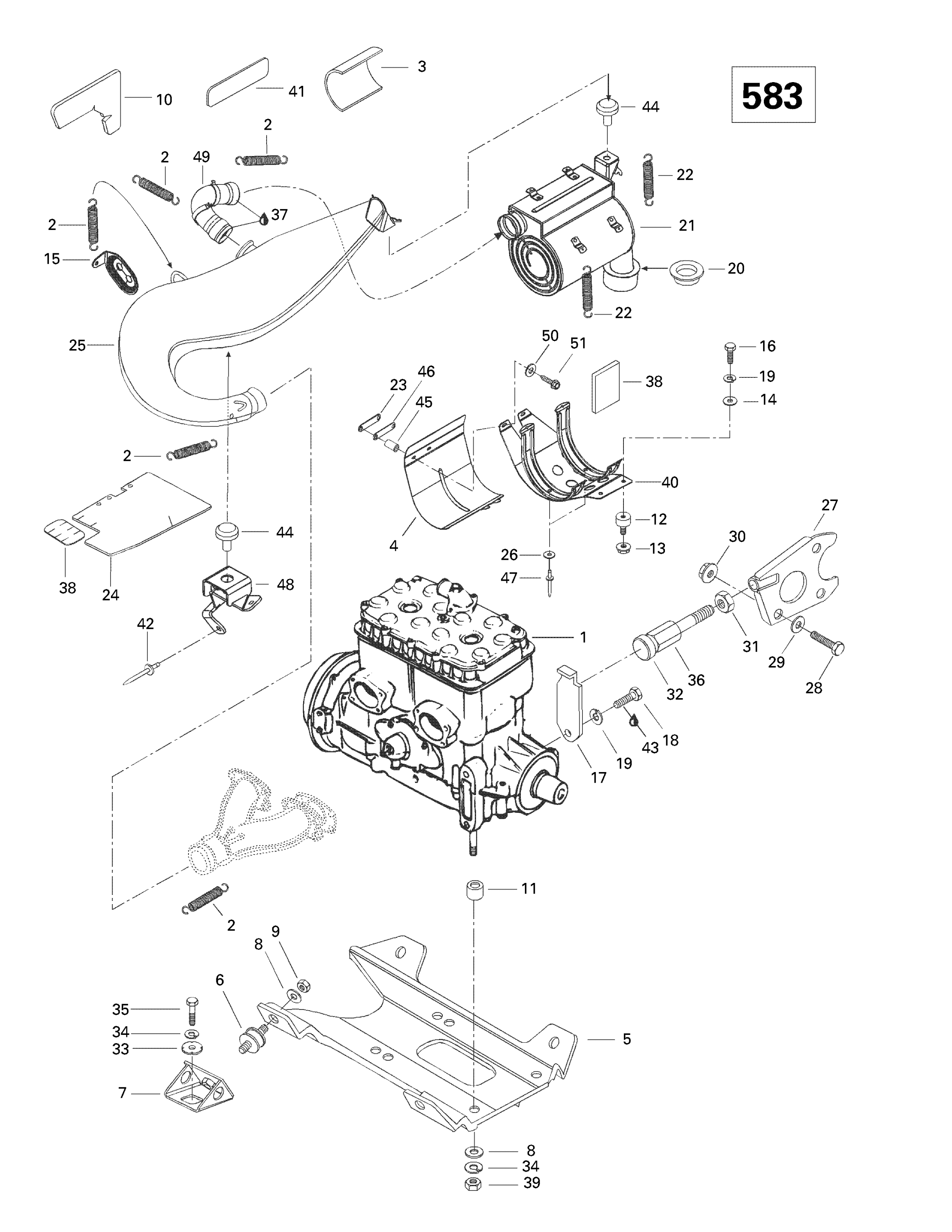 Схема узла: Engine Support And Muffler (583)