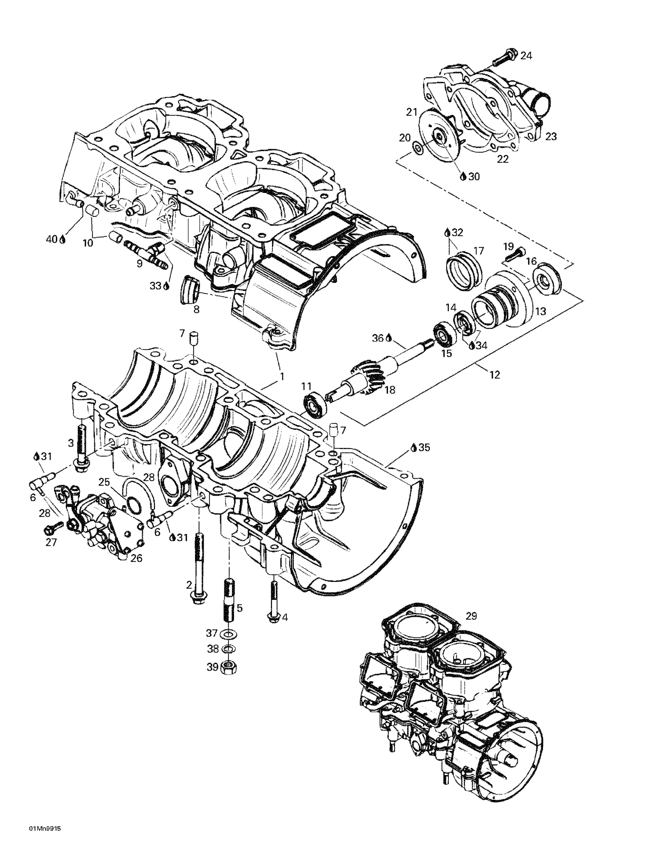 Схема узла: Crankcase, Water Pump And Oil Pump