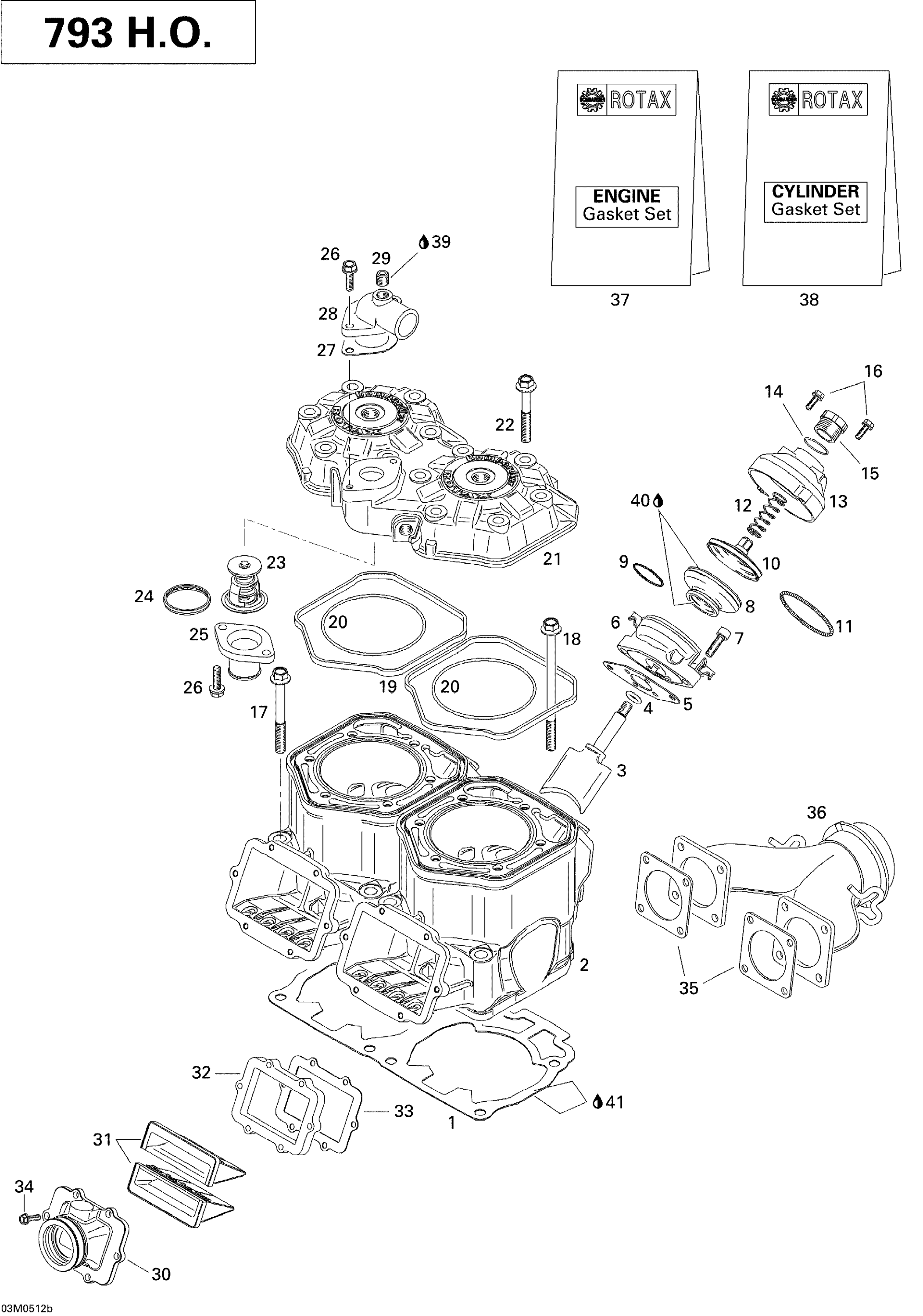 Схема узла: Cylinder, Exhaust Manifold And Reed Valve 793HO