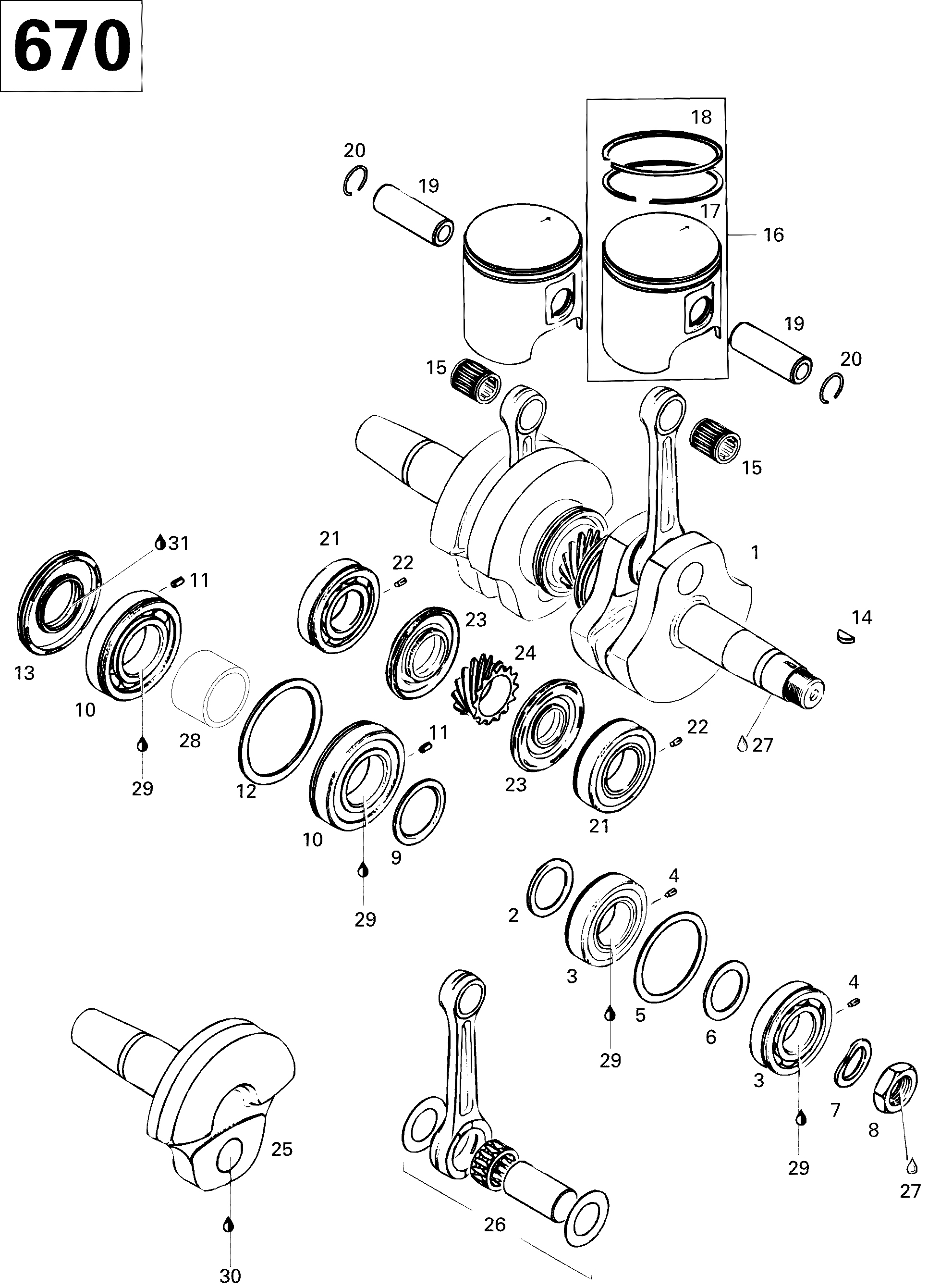 Схема узла: Crankshaft And Pistons 670