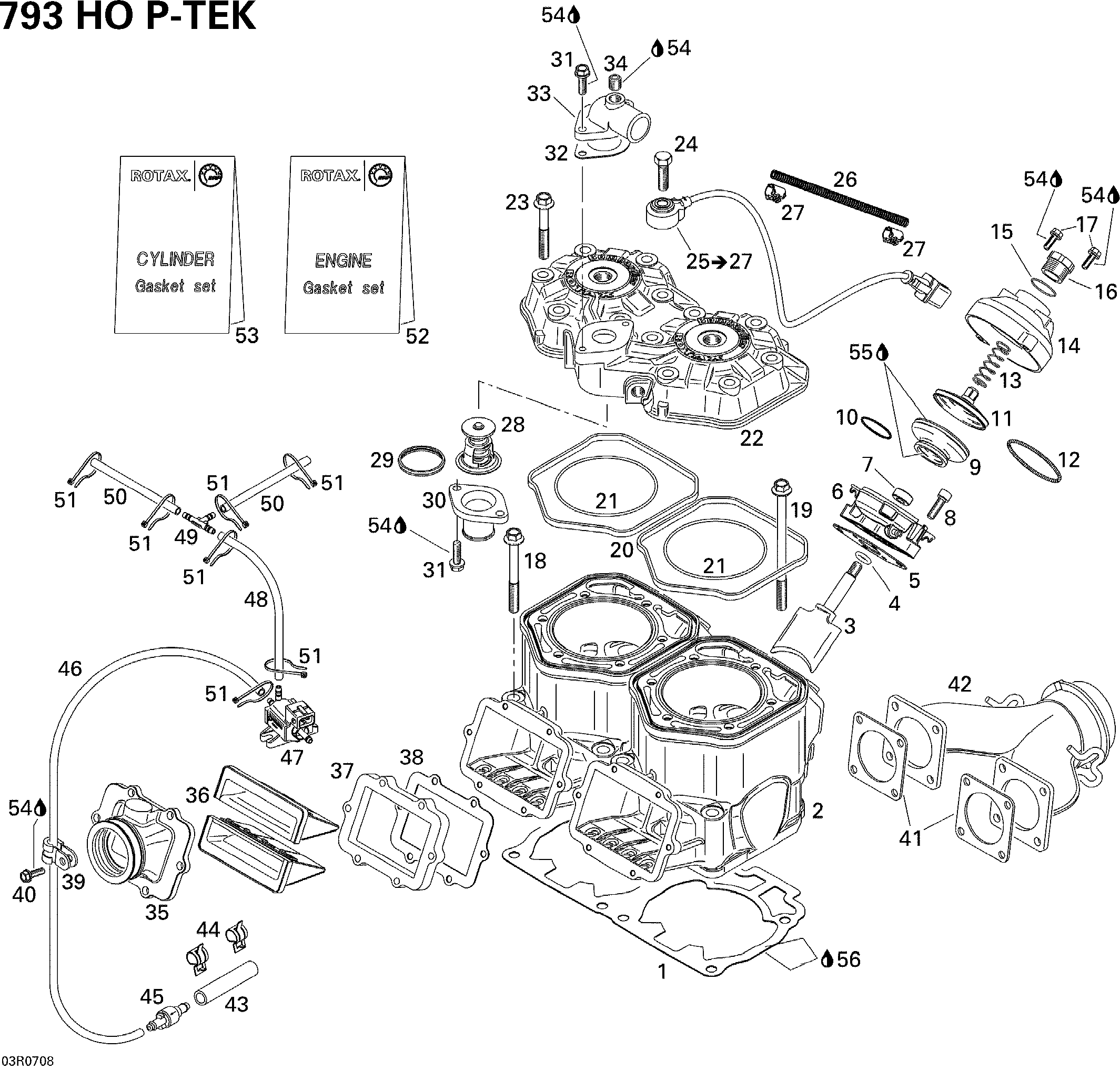 Схема узла: Cylinder, Exhaust Manifold And Reed Valve