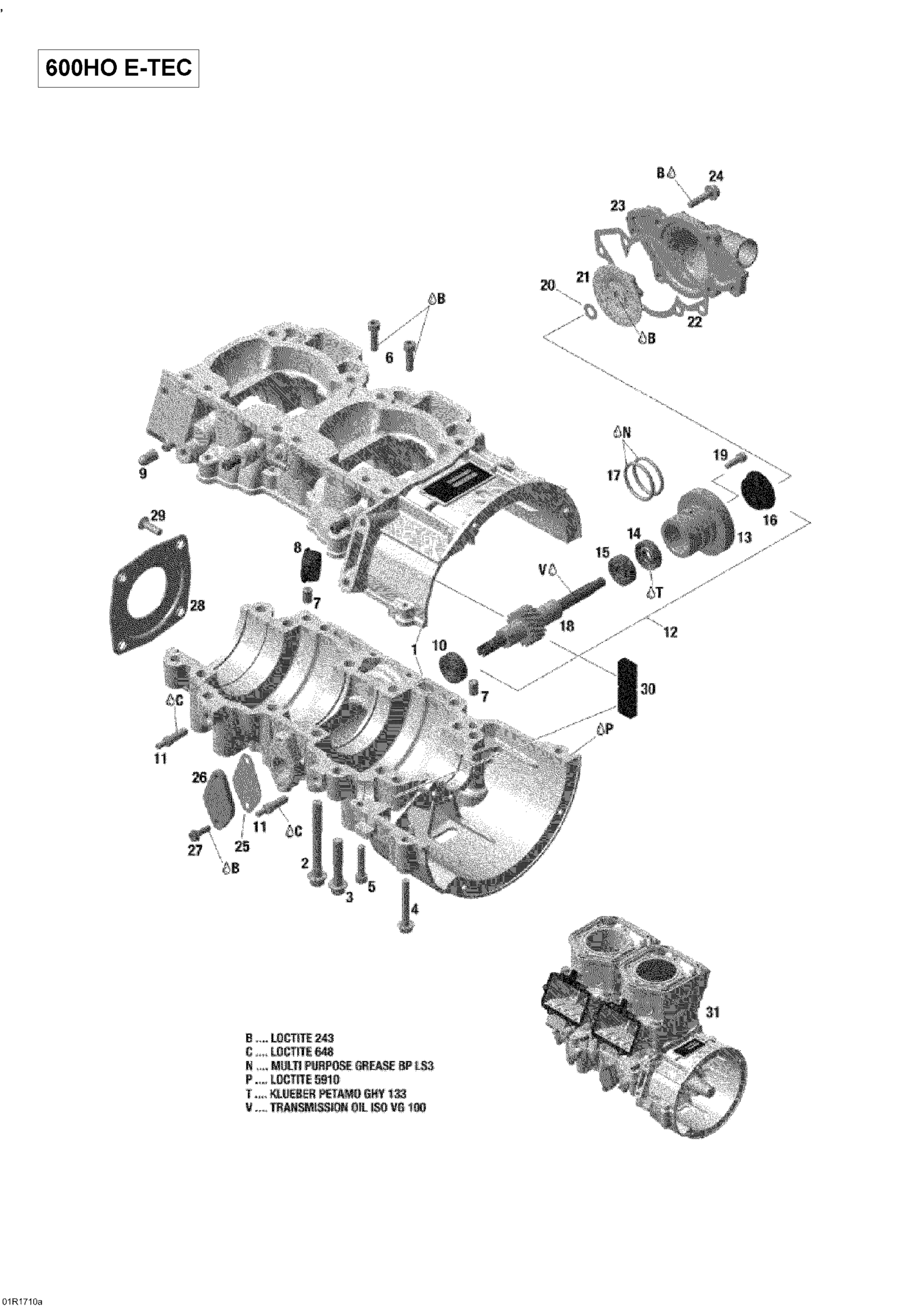 Схема узла: Crankcase And Water Pump - 600HO E-TEC