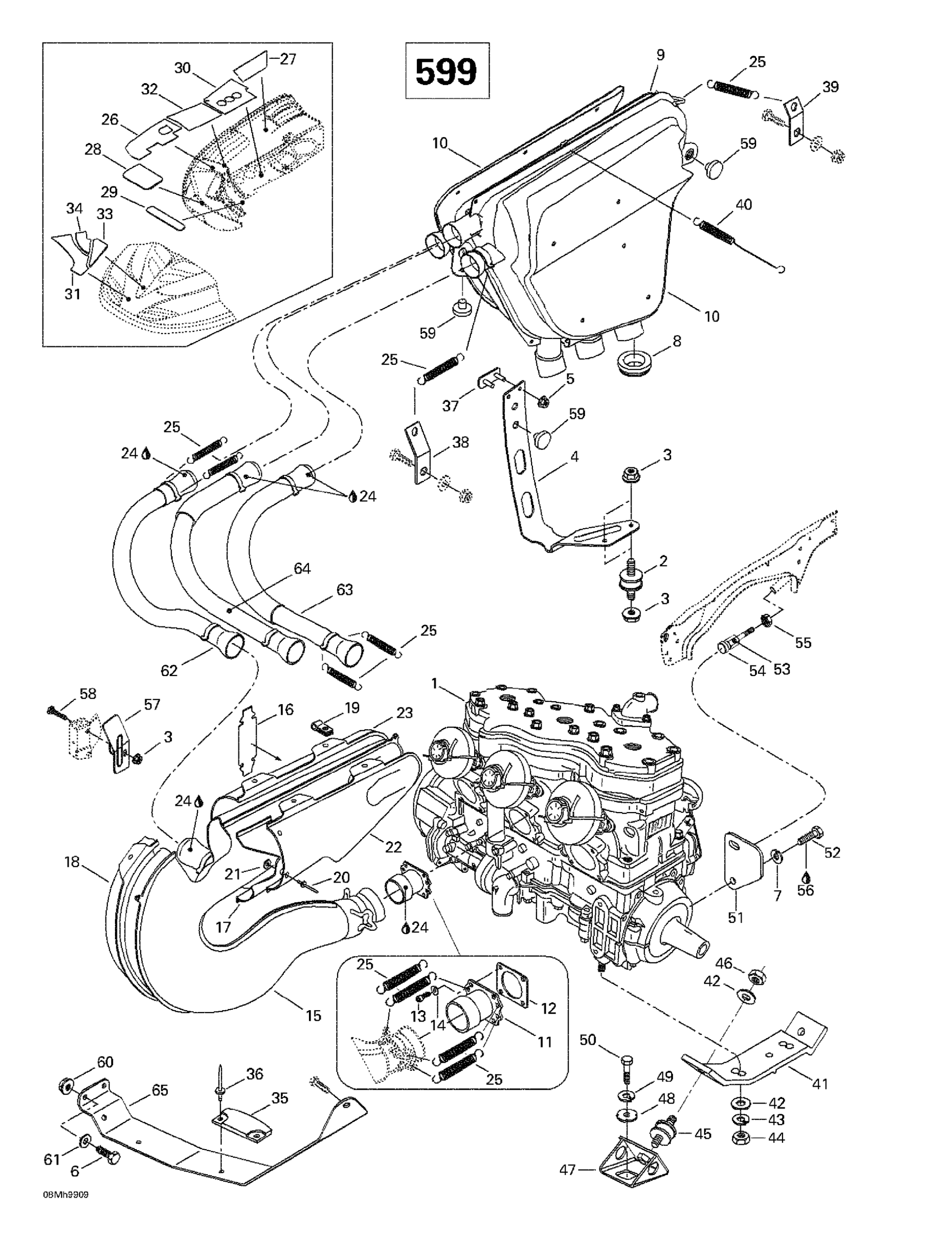 Схема узла: Engine Support And Muffler (599)