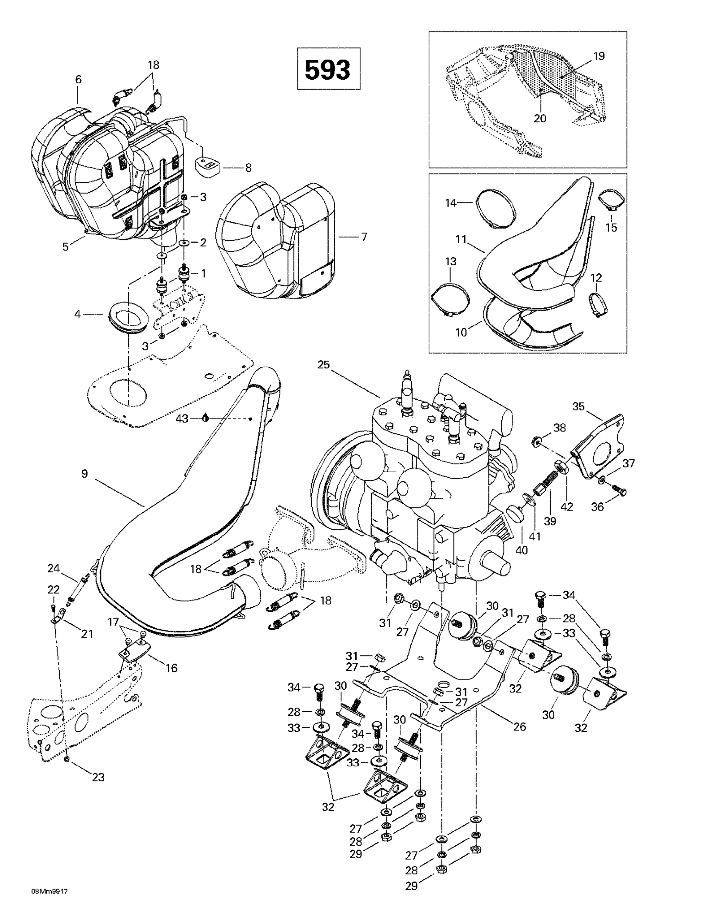 Схема узла: Engine Support And Muffler (593)