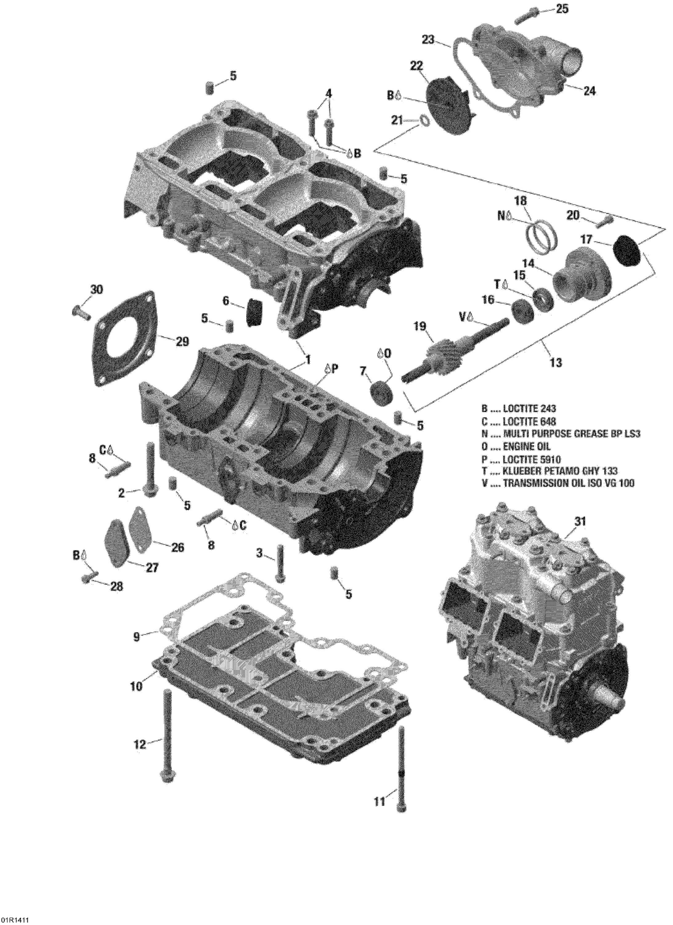 Схема узла: Crankcase And Water Pump