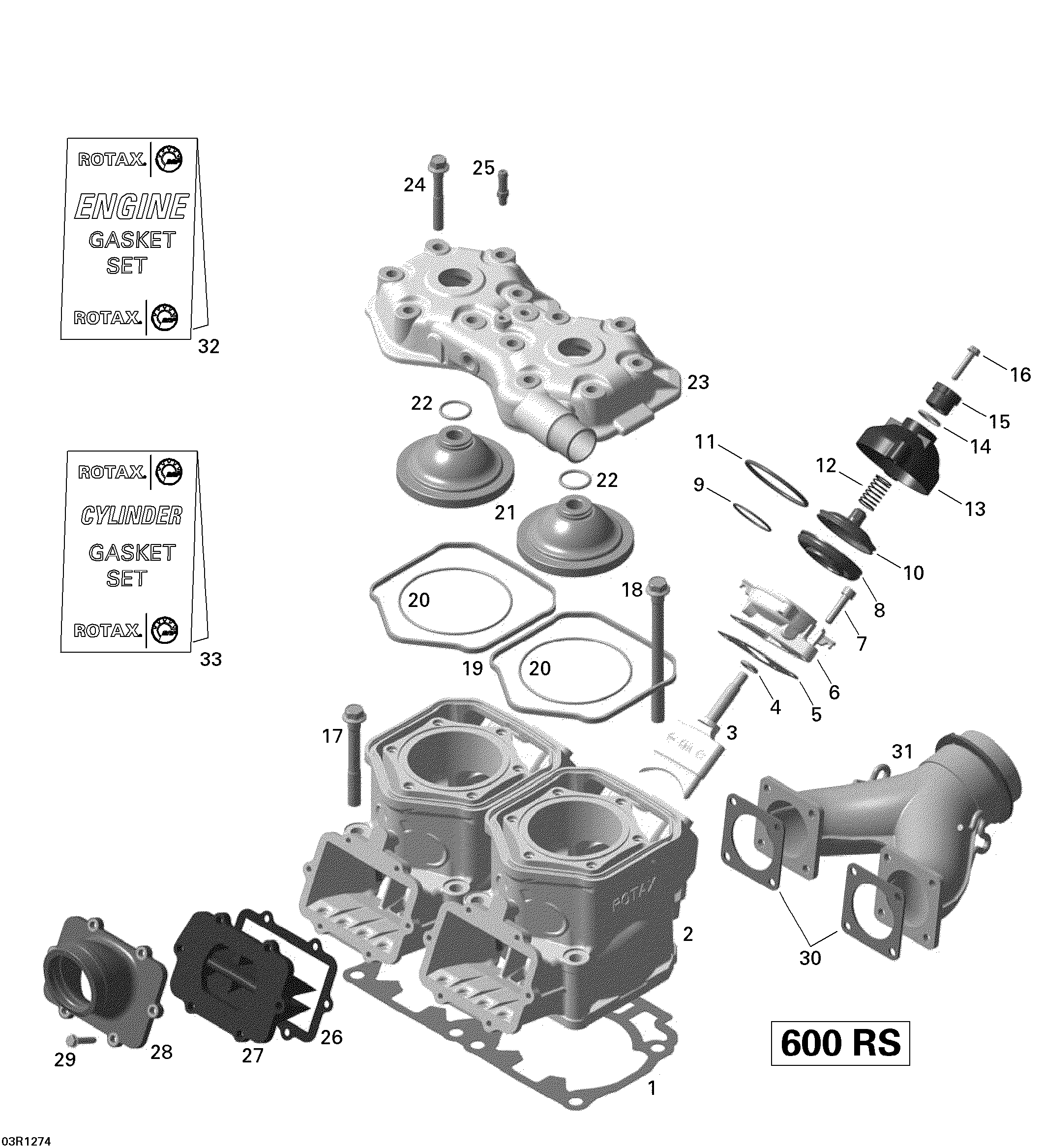 Схема узла: Cylinder, Exhaust Manifold And Reed Valve