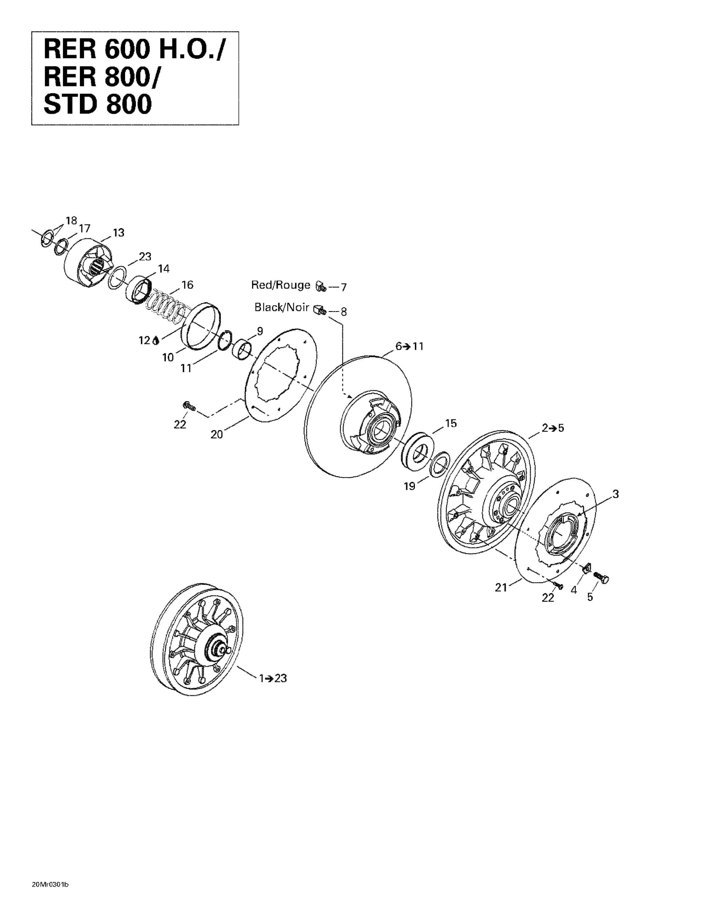Схема узла: Driven Pulley (RER 600 HO, RER 800