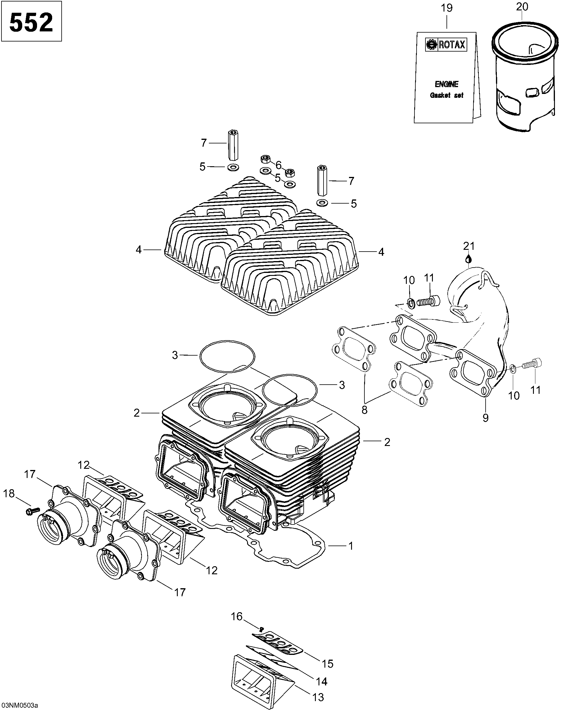 Схема узла: Cylinder And Exhaust Manifold, 552