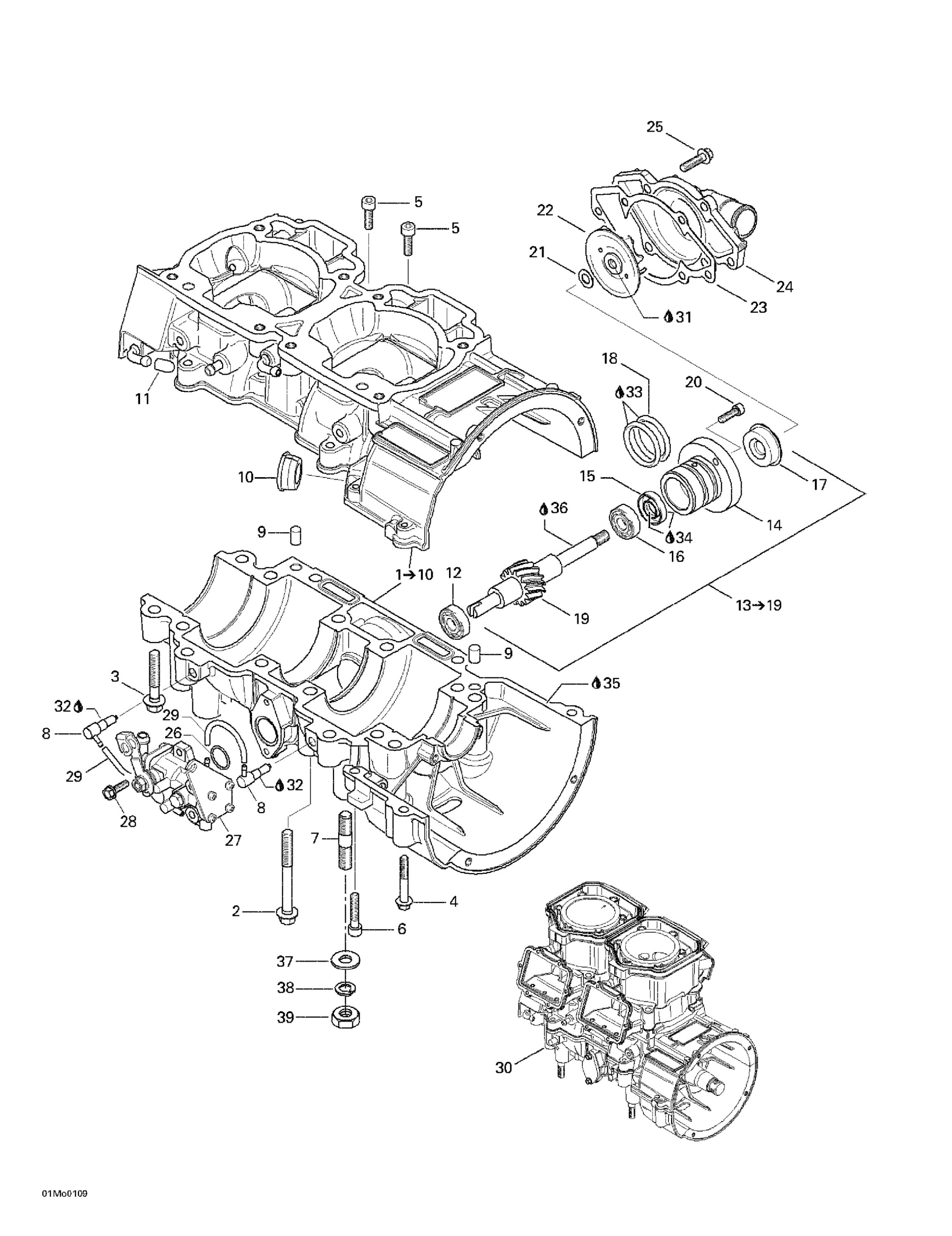 Crankcase, Water Pump And Oil Pump