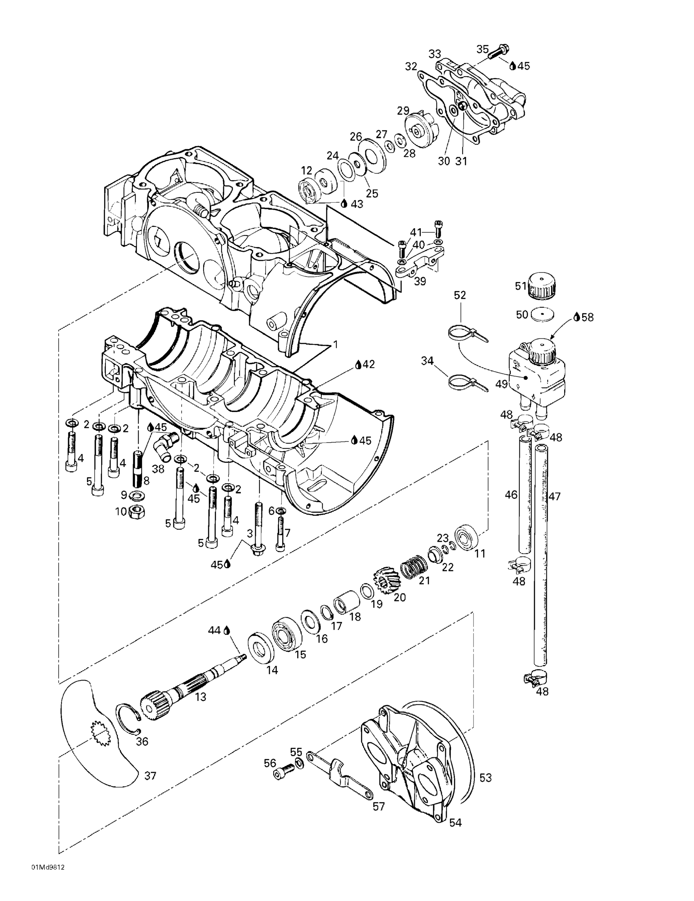 Схема узла: Crankcase, Rotary Valve, Water Pump