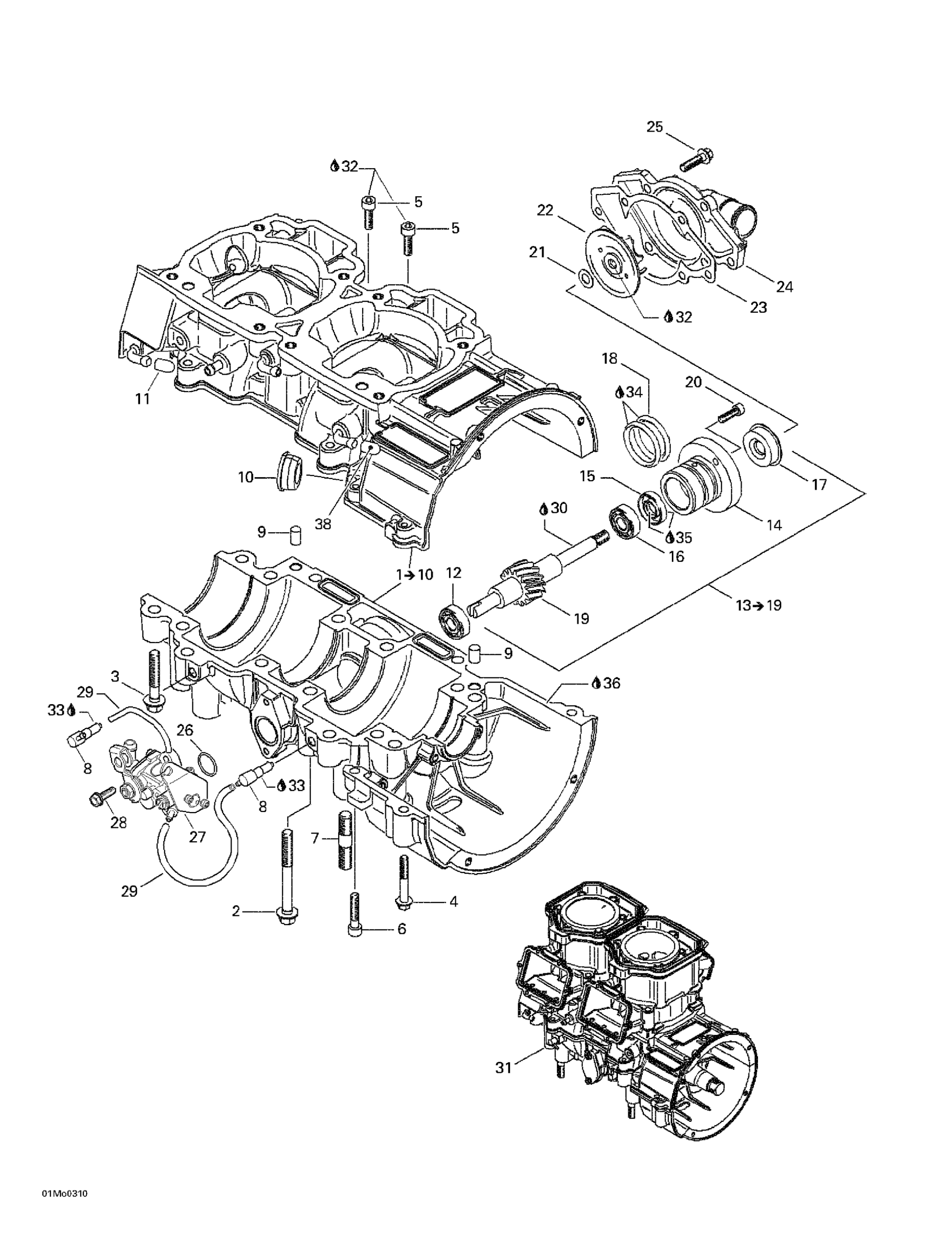 Crankcase, Water Pump And Oil Pump