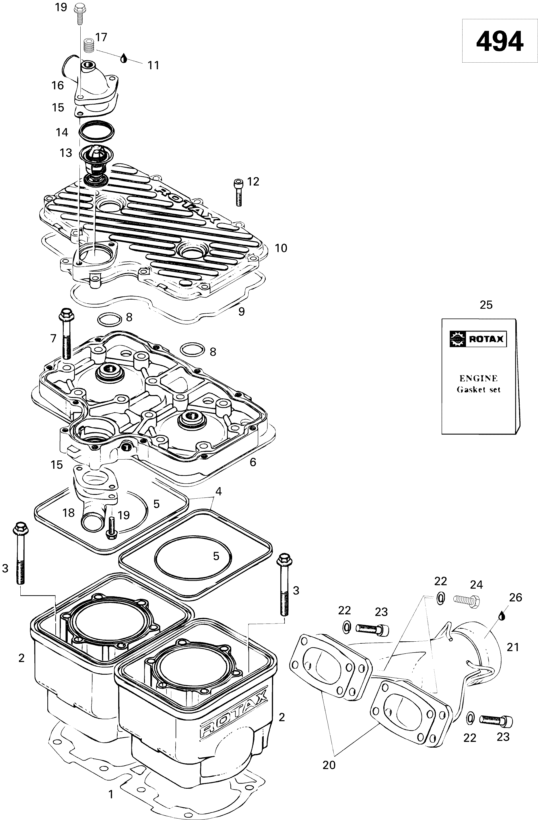 Схема узла: Cylinder And Exhaust Manifold 500