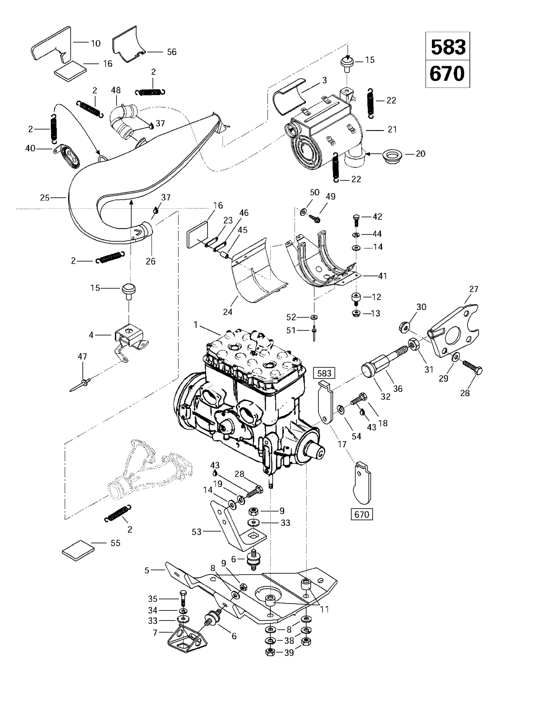 Engine Support And Muffler (583, 670)