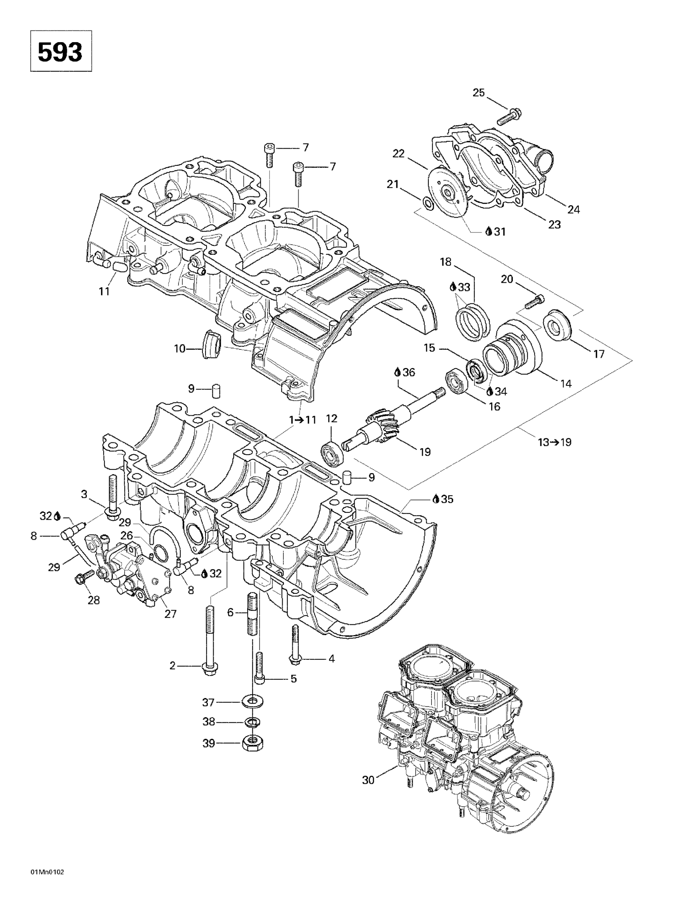 Crankcase, Rotary Valve, Water Pump (593)