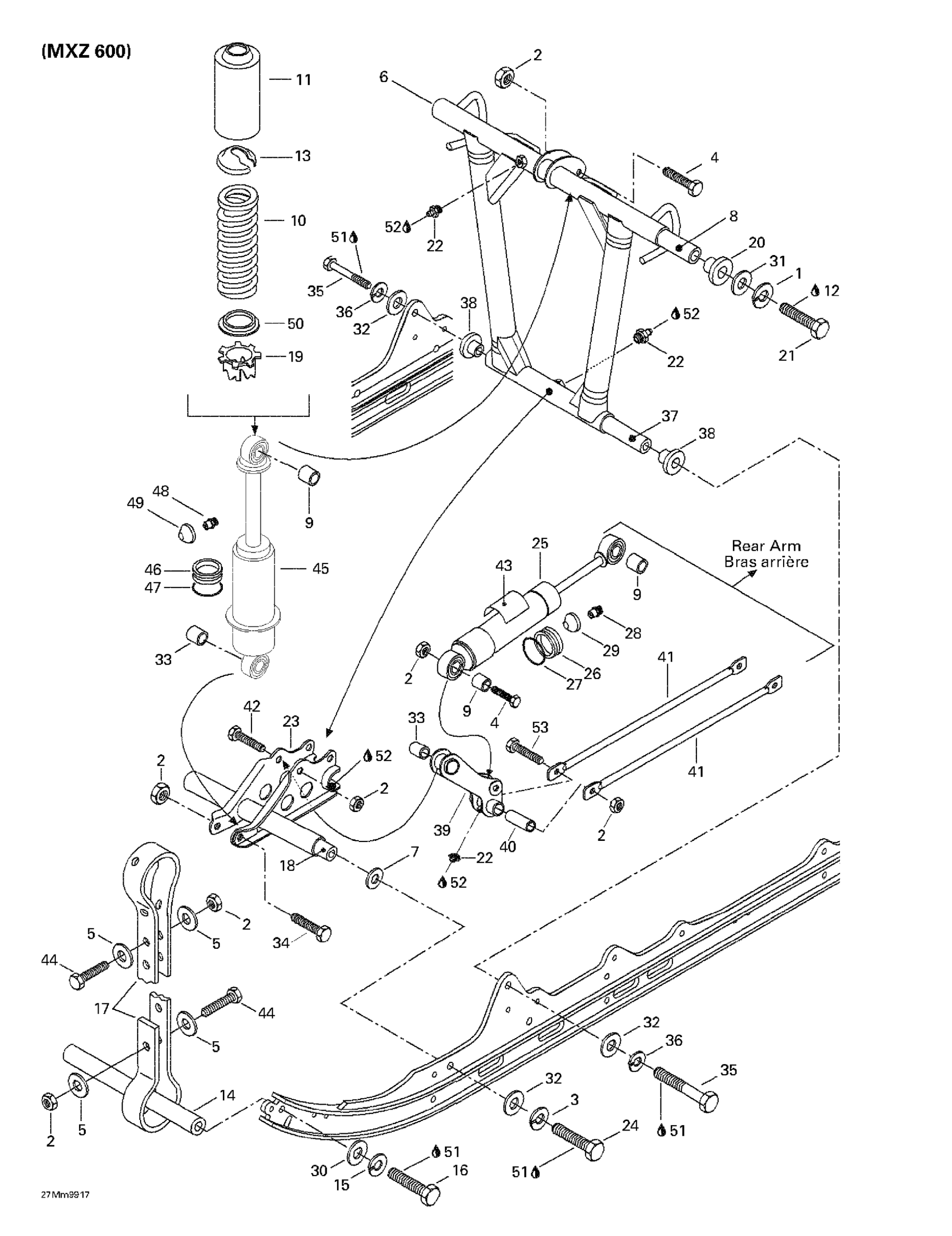 Схема узла: Front Arm, Rear Suspension (MX Z 600)
