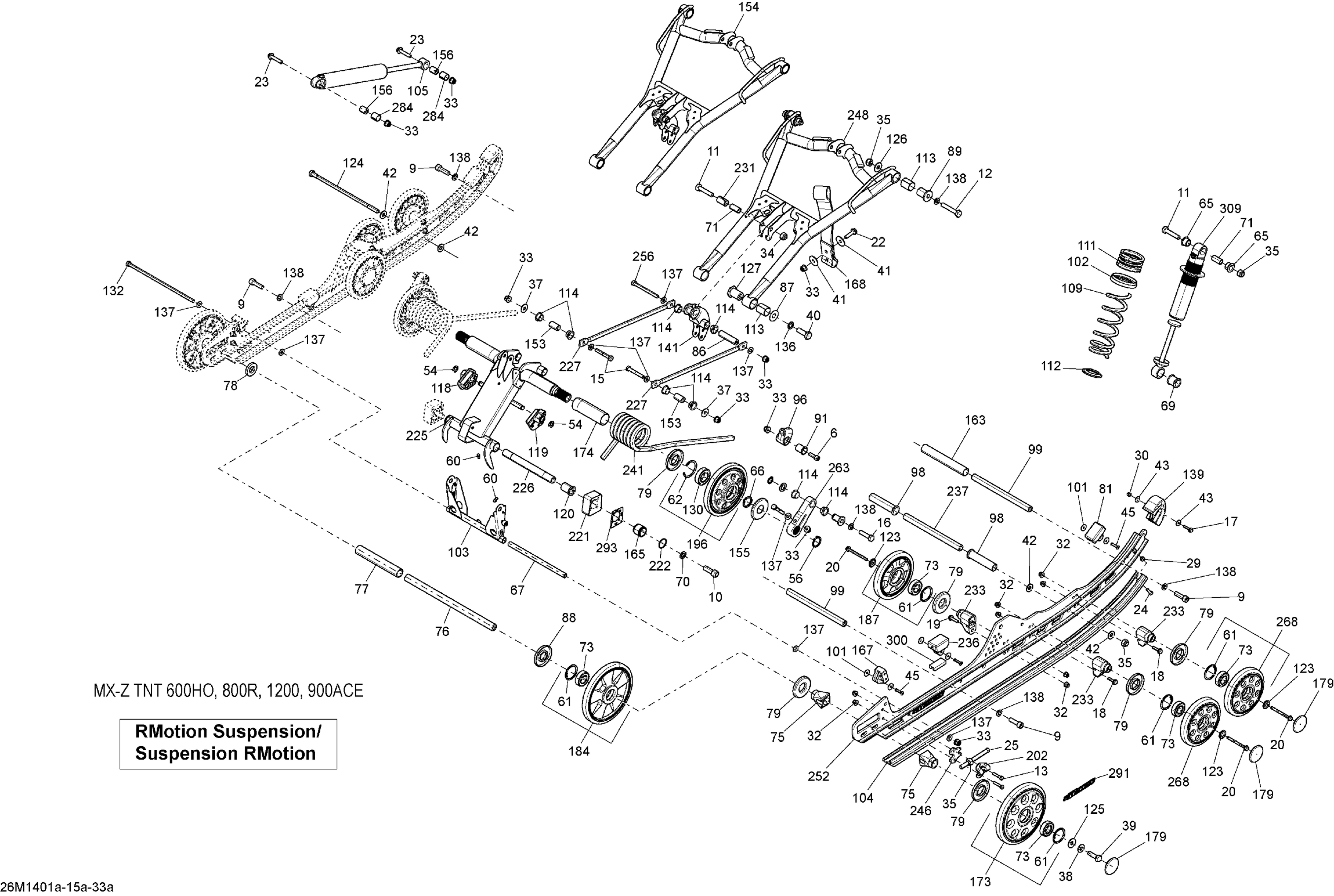 Схема узла: Rear Suspension X 600HO, 800R, RMotion_26M1402a