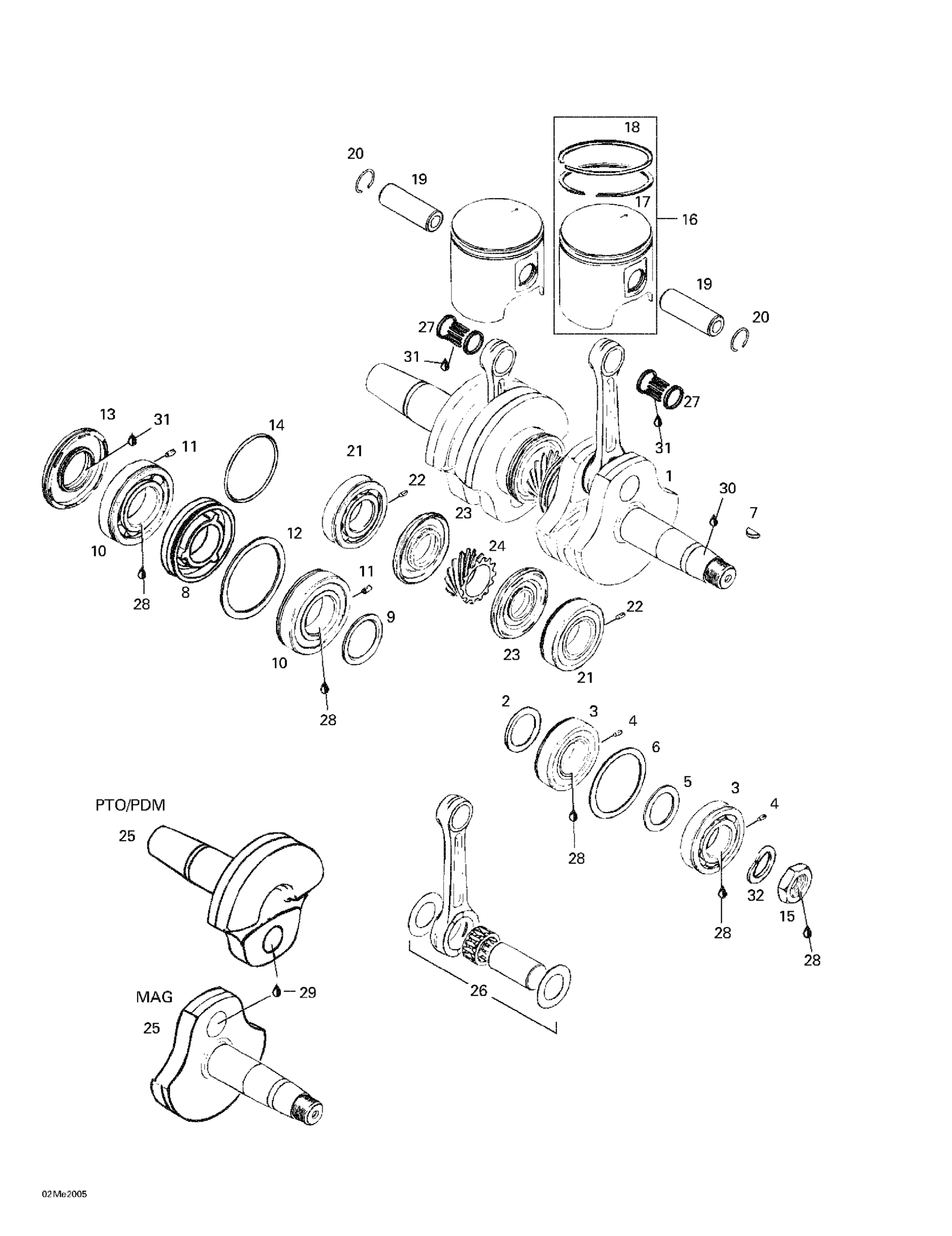 Схема узла: Crankshaft And Pistons