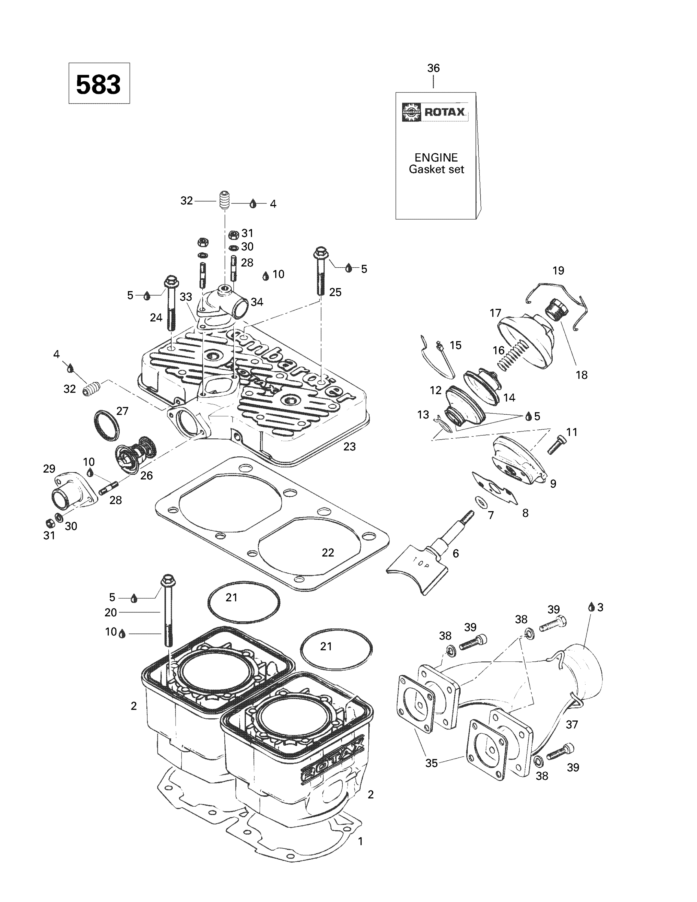 Схема узла: Cylinder, Exhaust Manifold (583)