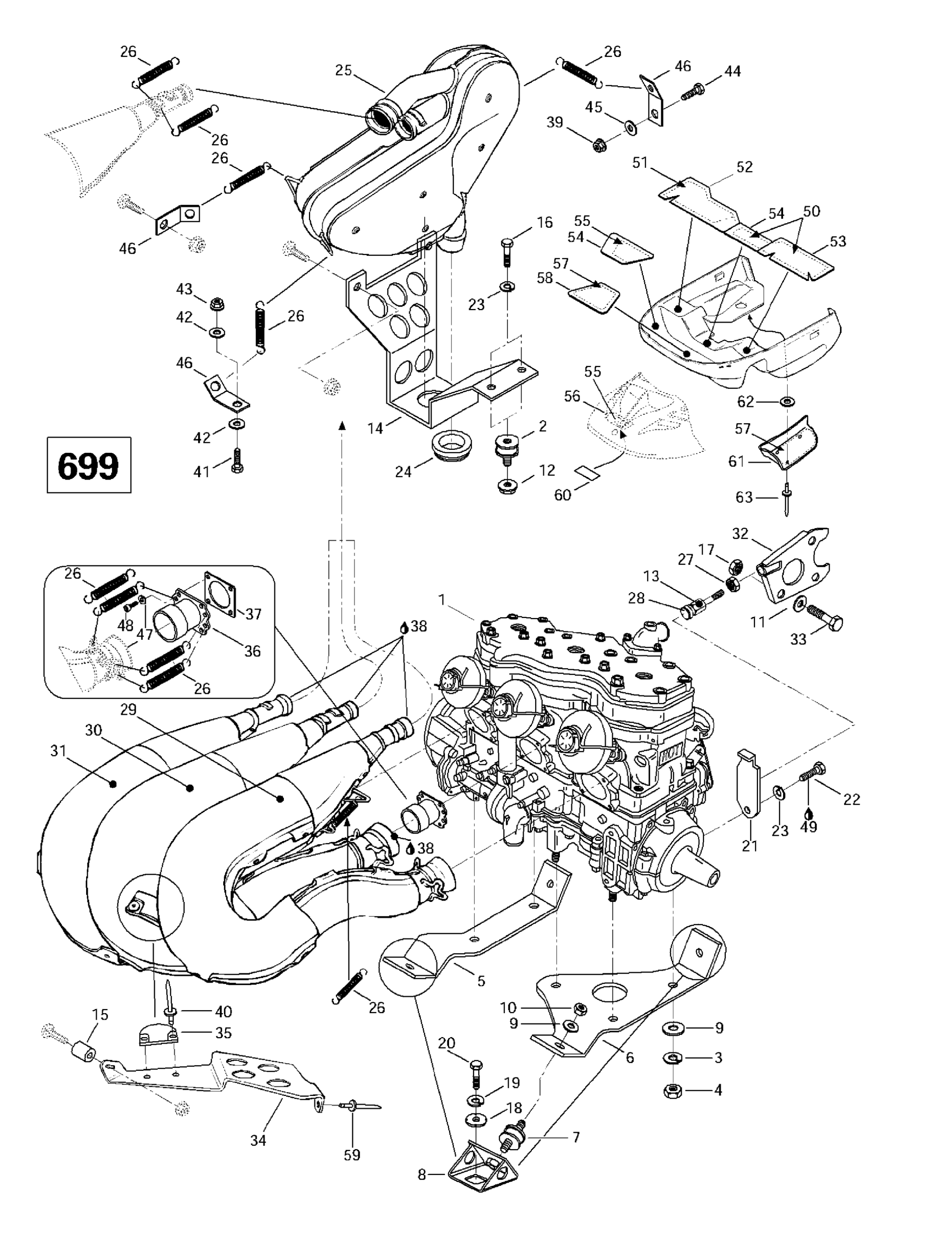 Схема узла: Engine Support And Muffler (699)