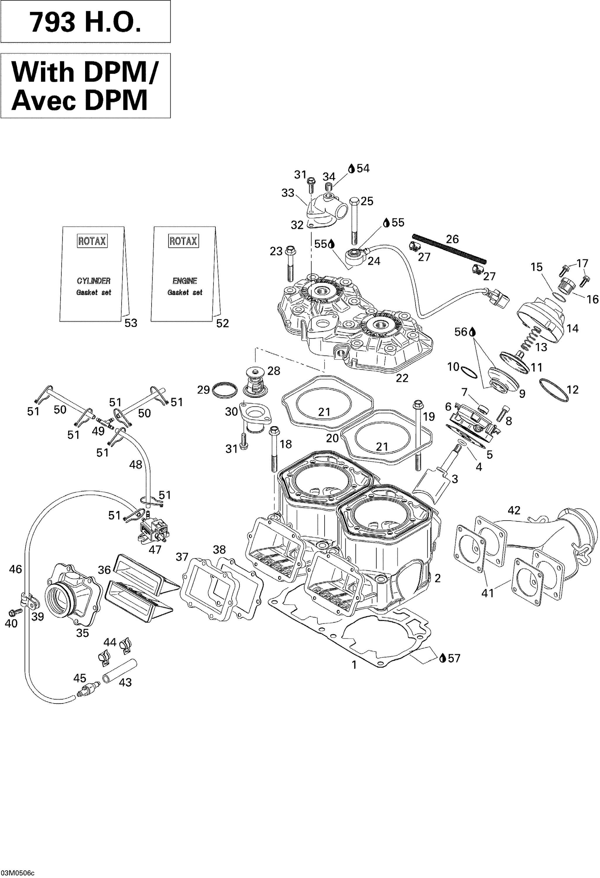 Схема узла: Cylinder, Exhaust Manifold And Reed Valve 793HO With PDM