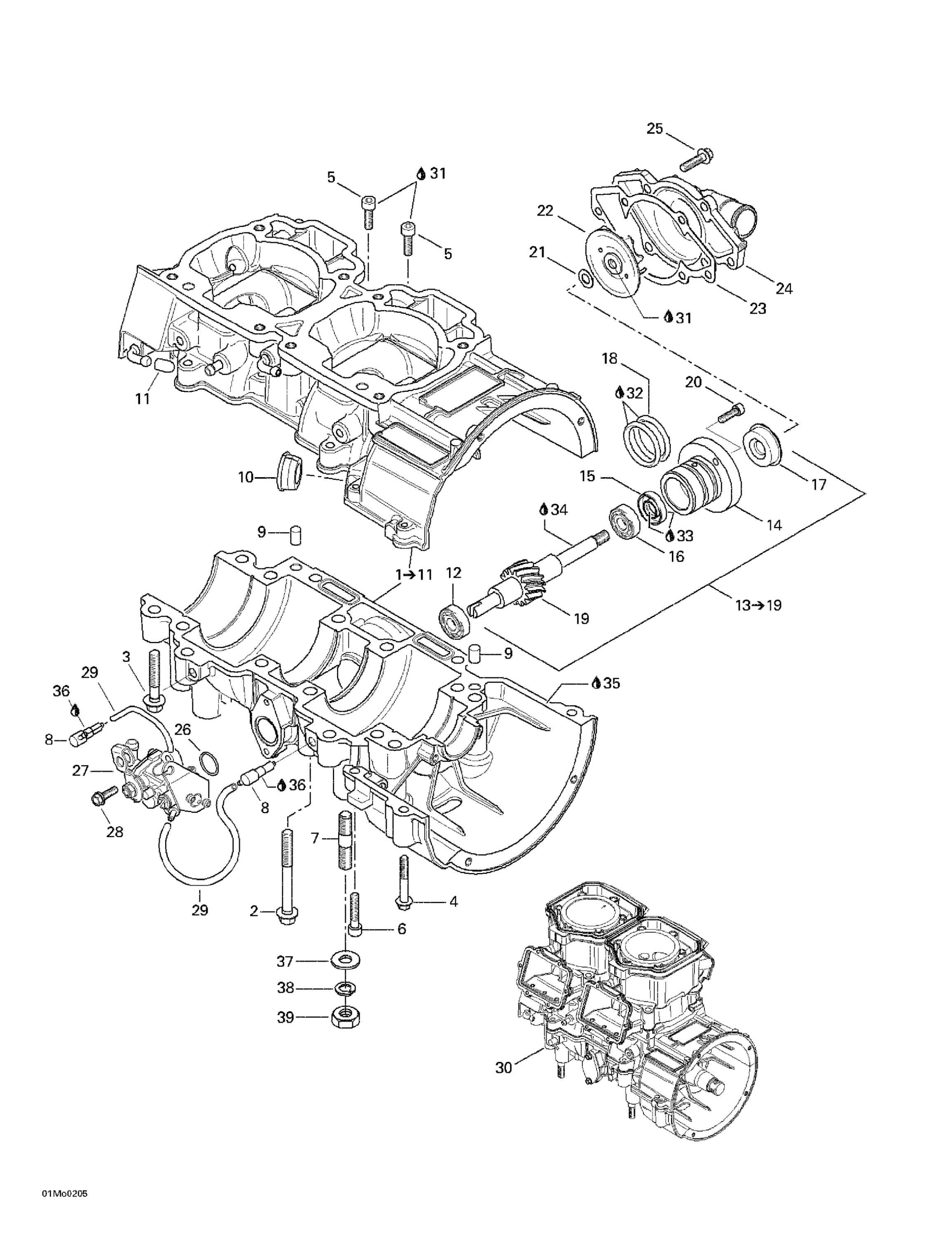 Crankcase, Water Pump And Oil Pump