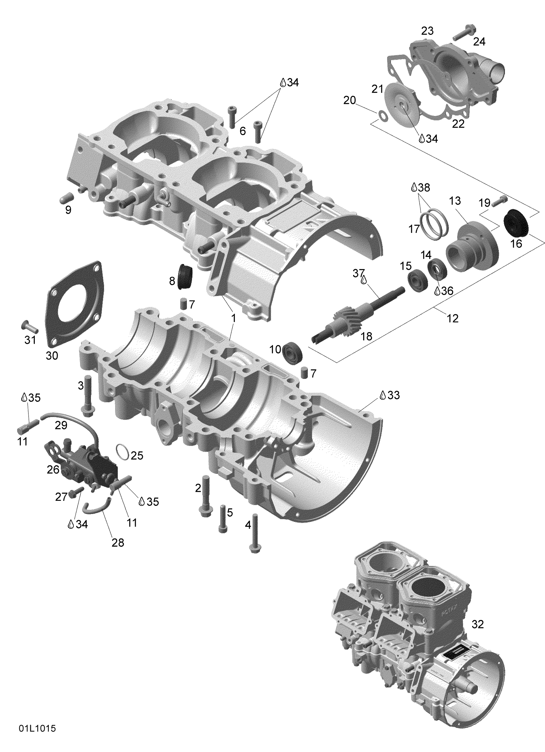 Crankcase, Water Pump And Oil Pump