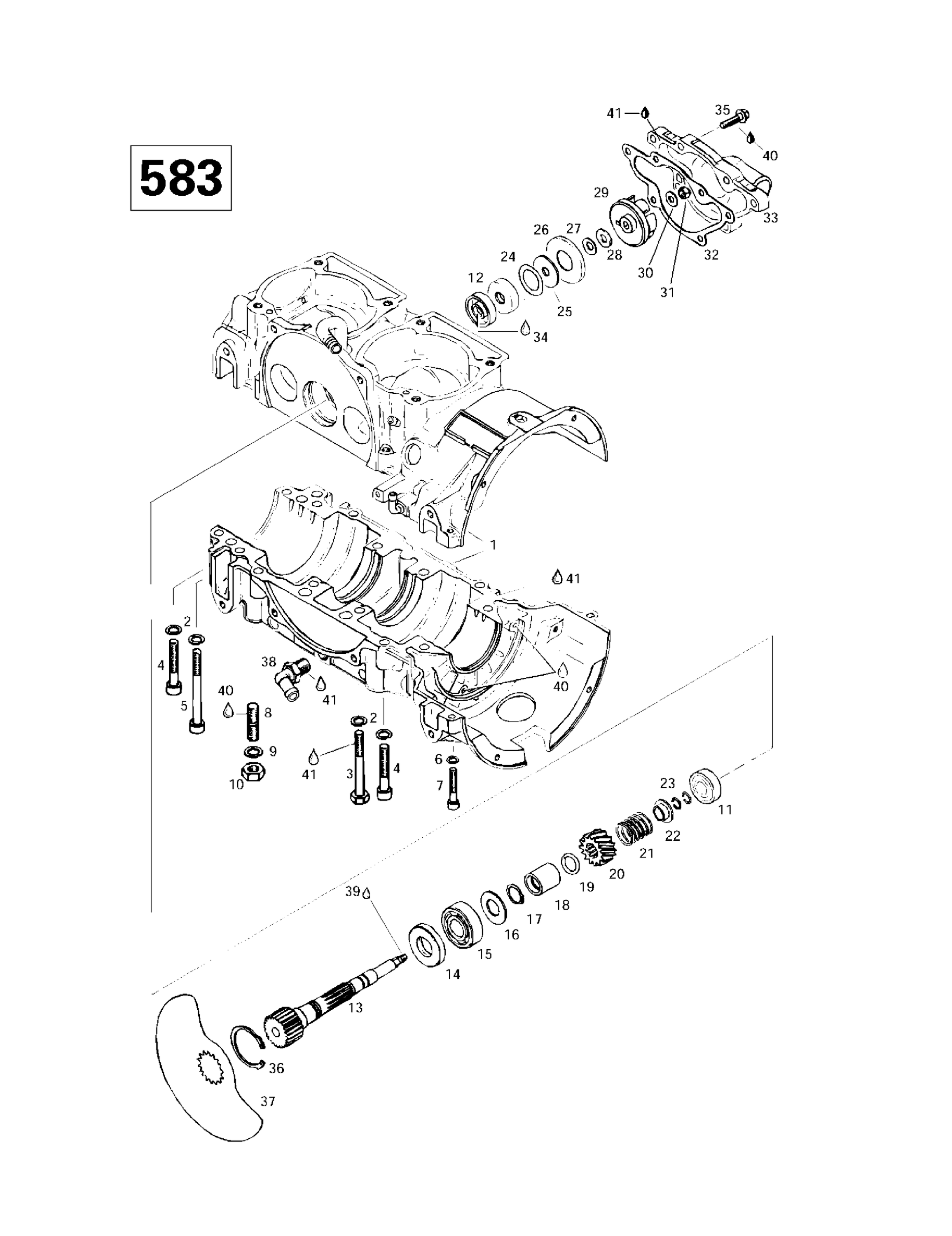 Схема узла: Crankcase, Rotary Valve, Water Pump