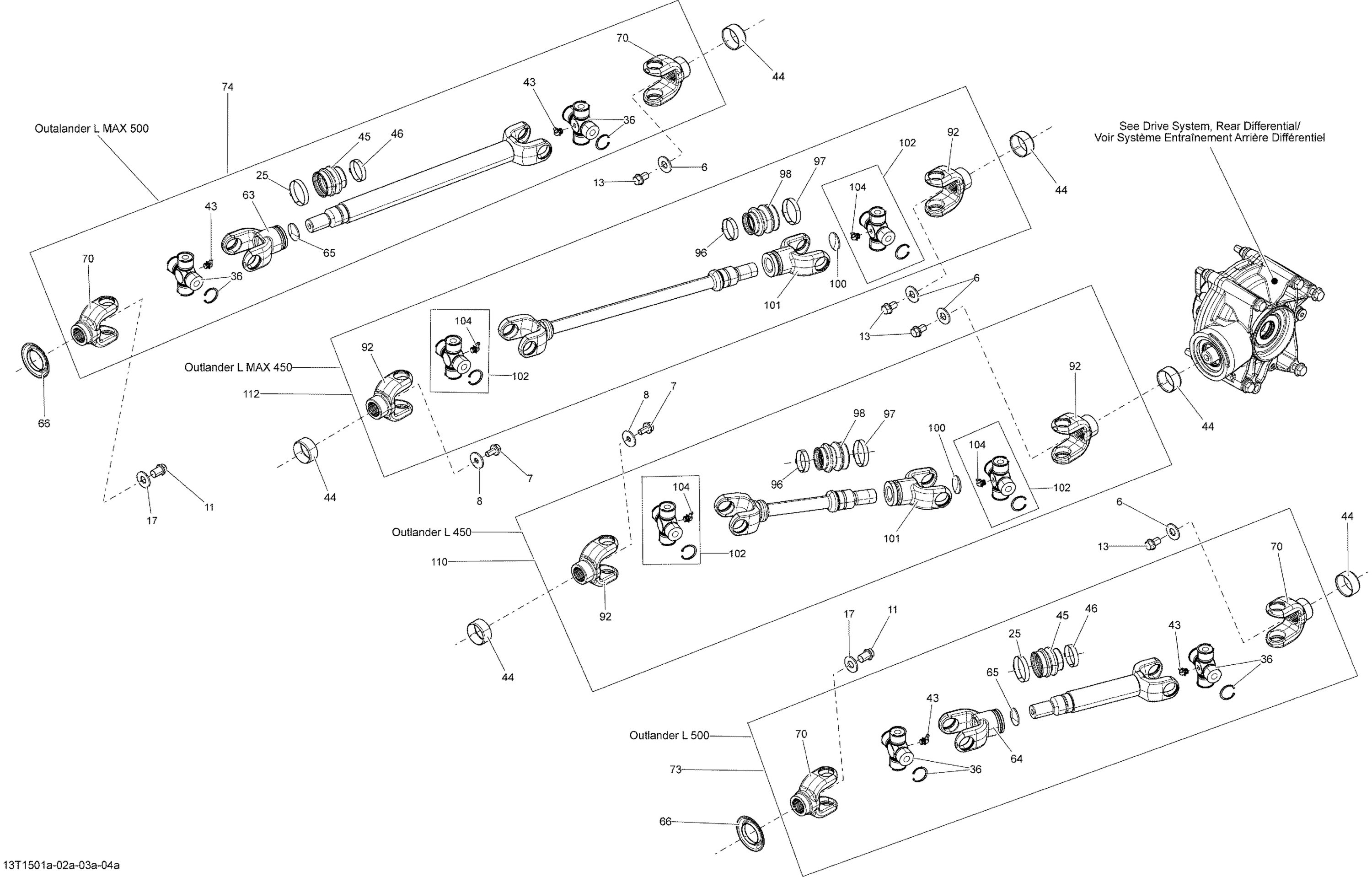 Схема узла: Drive System, Rear Propeller Shaft_13T1502a