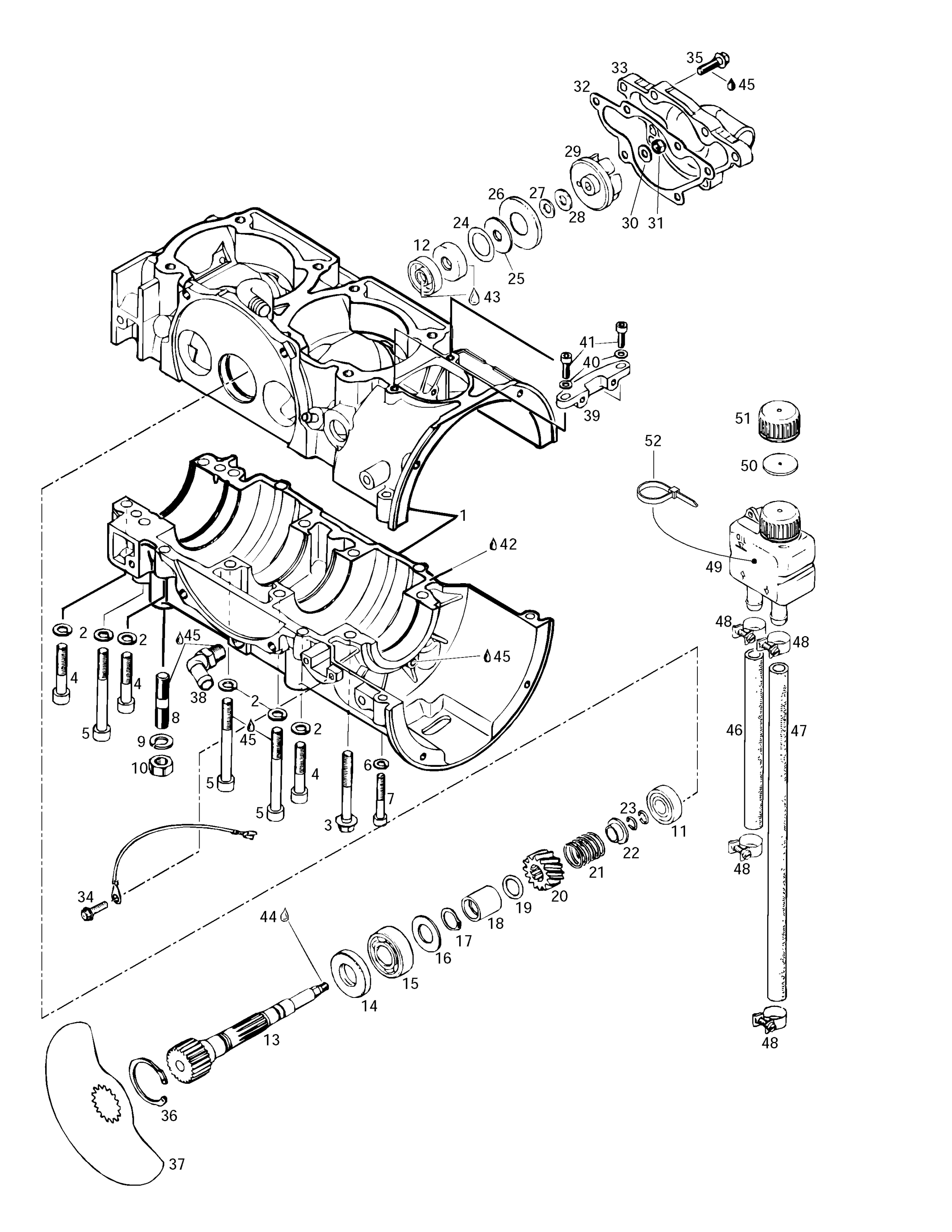 Схема узла: Crankcase, Rotary Valve, Water Pump