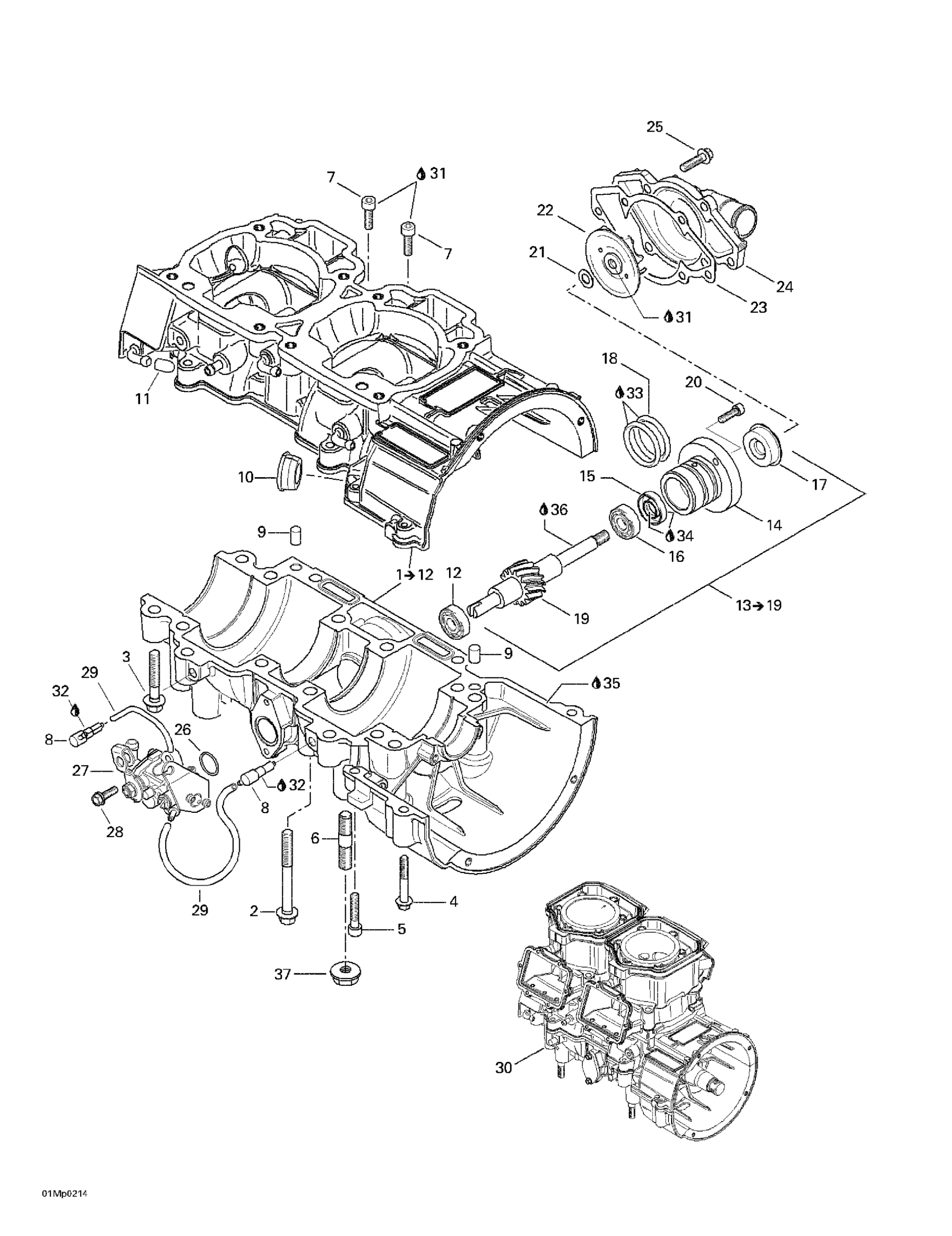 Crankcase, Water Pump And Oil Pump