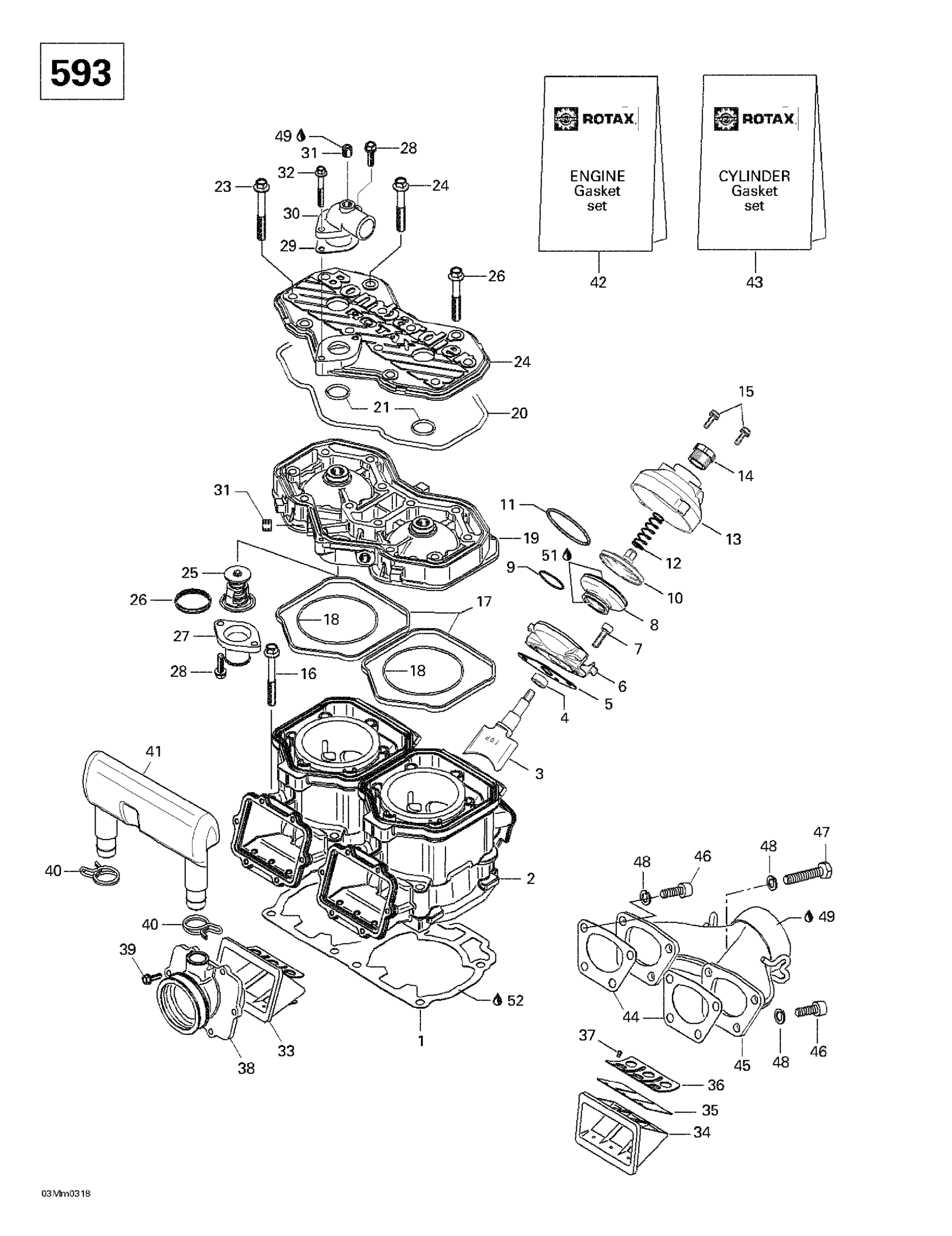 Схема узла: Cylinder, Exhaust Manifold (593)